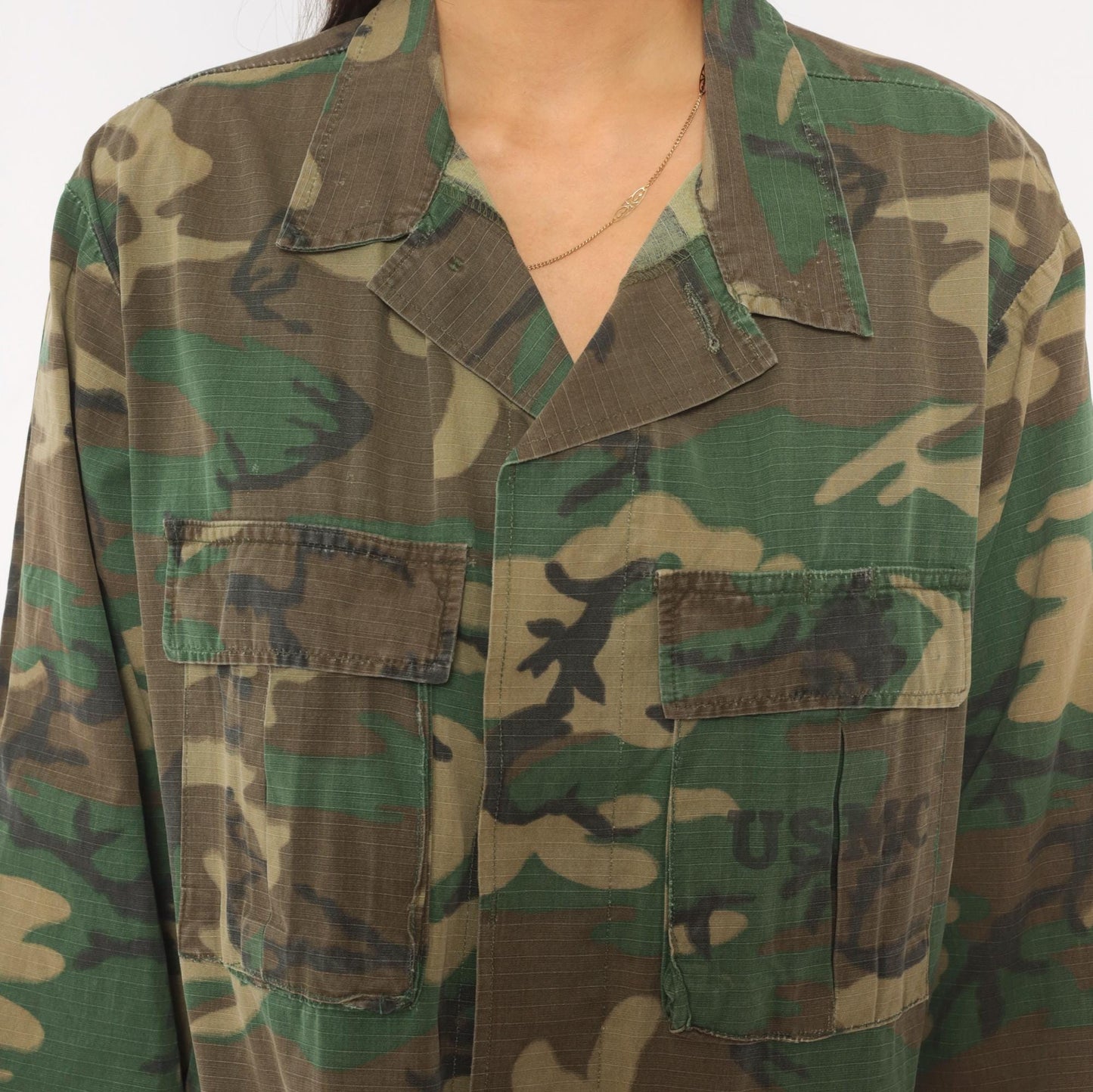 90s USMC Woodland Camouflage BDU Cotton Ripstop Shirt Extra Large