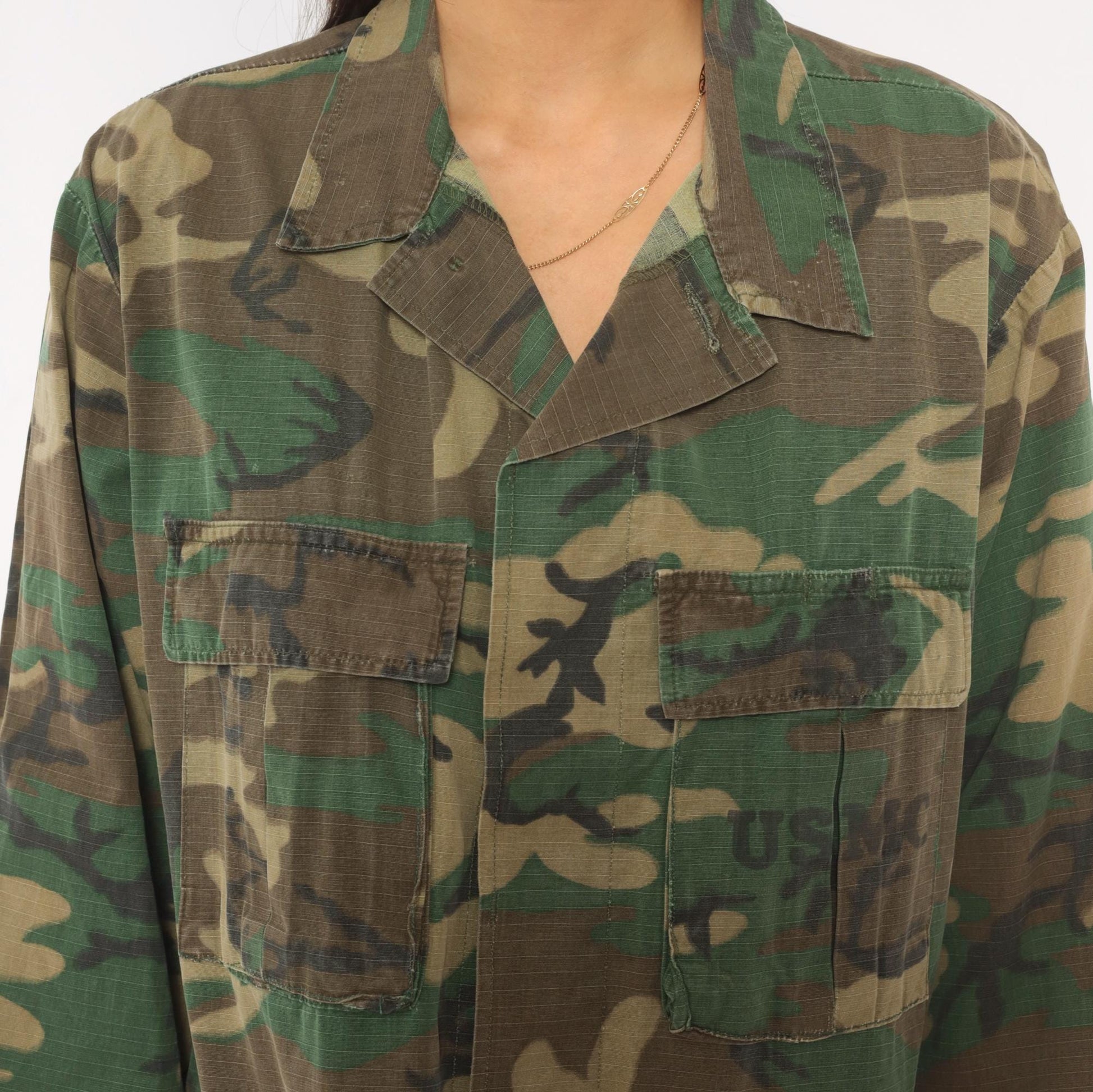 90s USMC Woodland Camouflage BDU Cotton Ripstop Shirt Extra Large