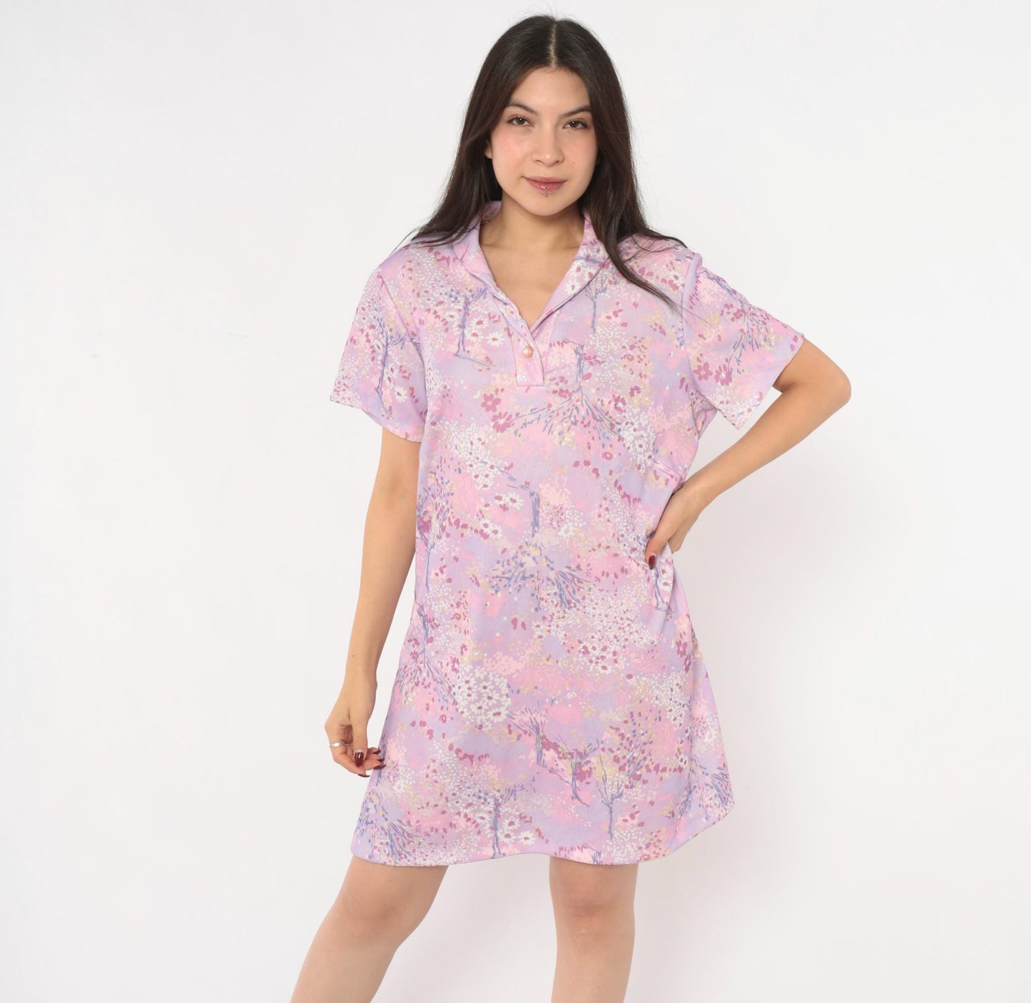70s Lady Blair Floral Shift Dress Pink Lavender Watercolor Mini Extra Large
