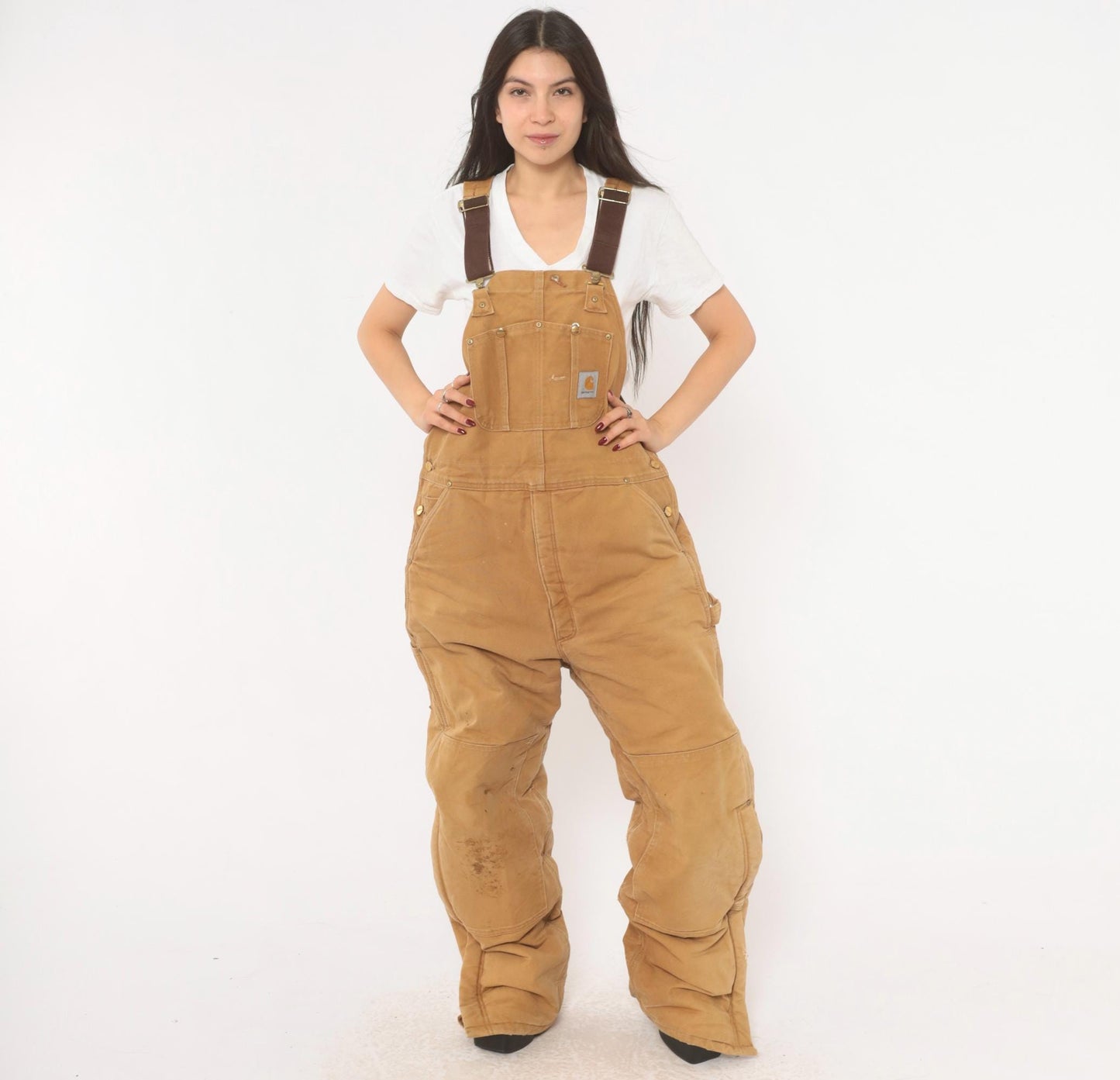 Carhartt Double Knee Bib Overalls Tan Duck Canvas Workwear Extra Large XL