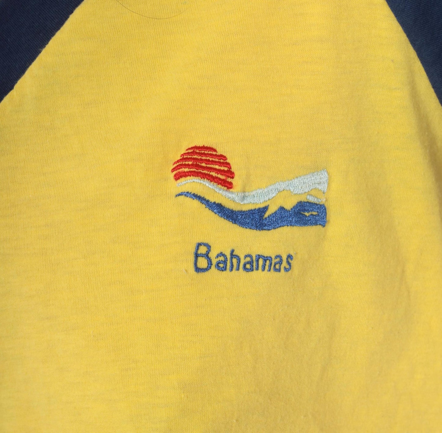 80s Windswept Bahamas Raglan Crop Top Yellow Navy Striped Small