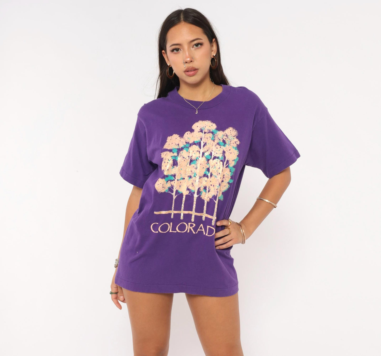 90s Colorado Aspen Trees Graphic Tee Fruit Of The Loom Purple Cotton Medium