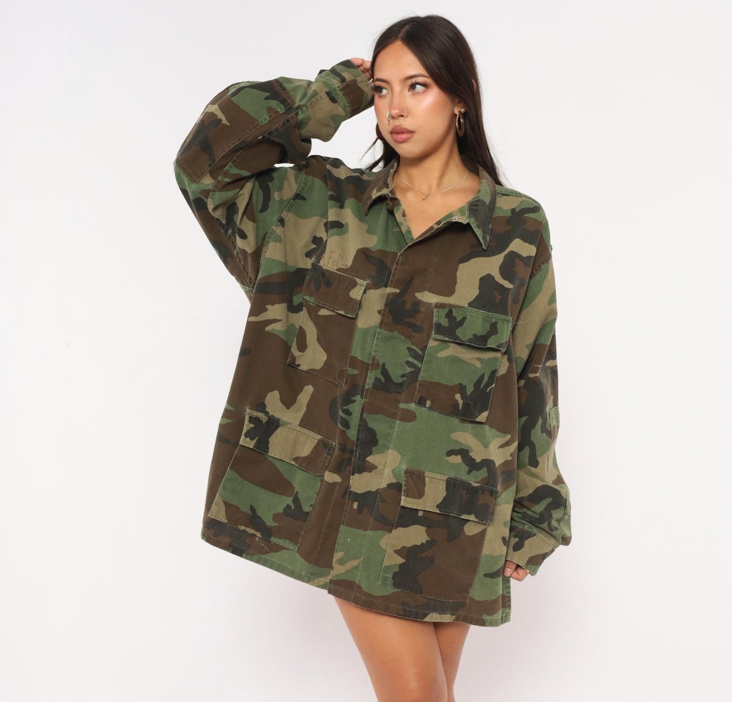 90s Propper Woodland Camo BDU Shirt Jacket Olive Brown Utility Extra Large XL
