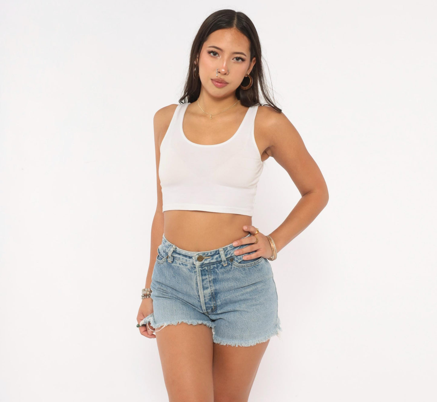 90s Guess Denim Cutoff Shorts Light Wash High Waisted Frayed Hem Small