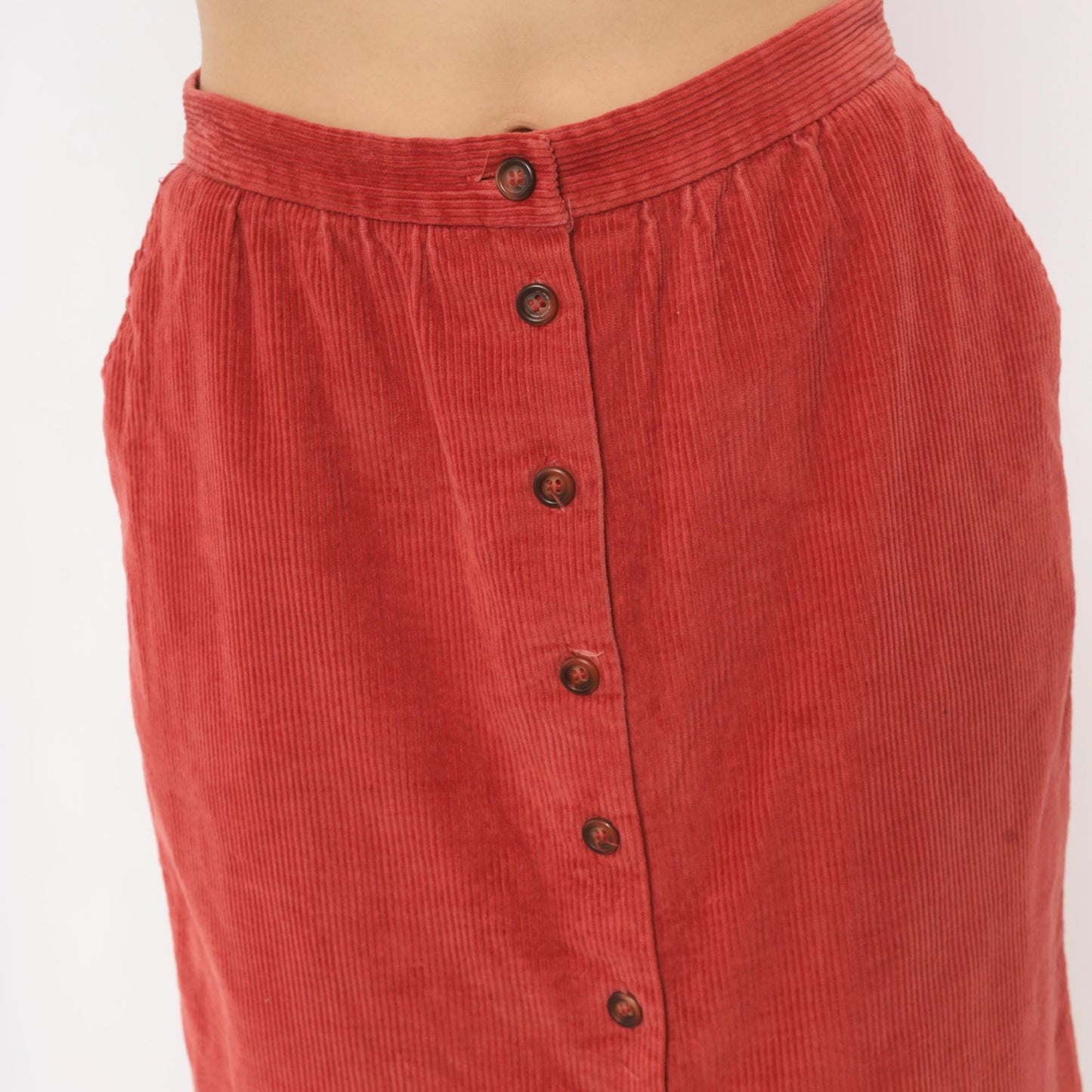 80s The Lilly Corduroy Midi Skirt Button Front A-Line Rust Small S