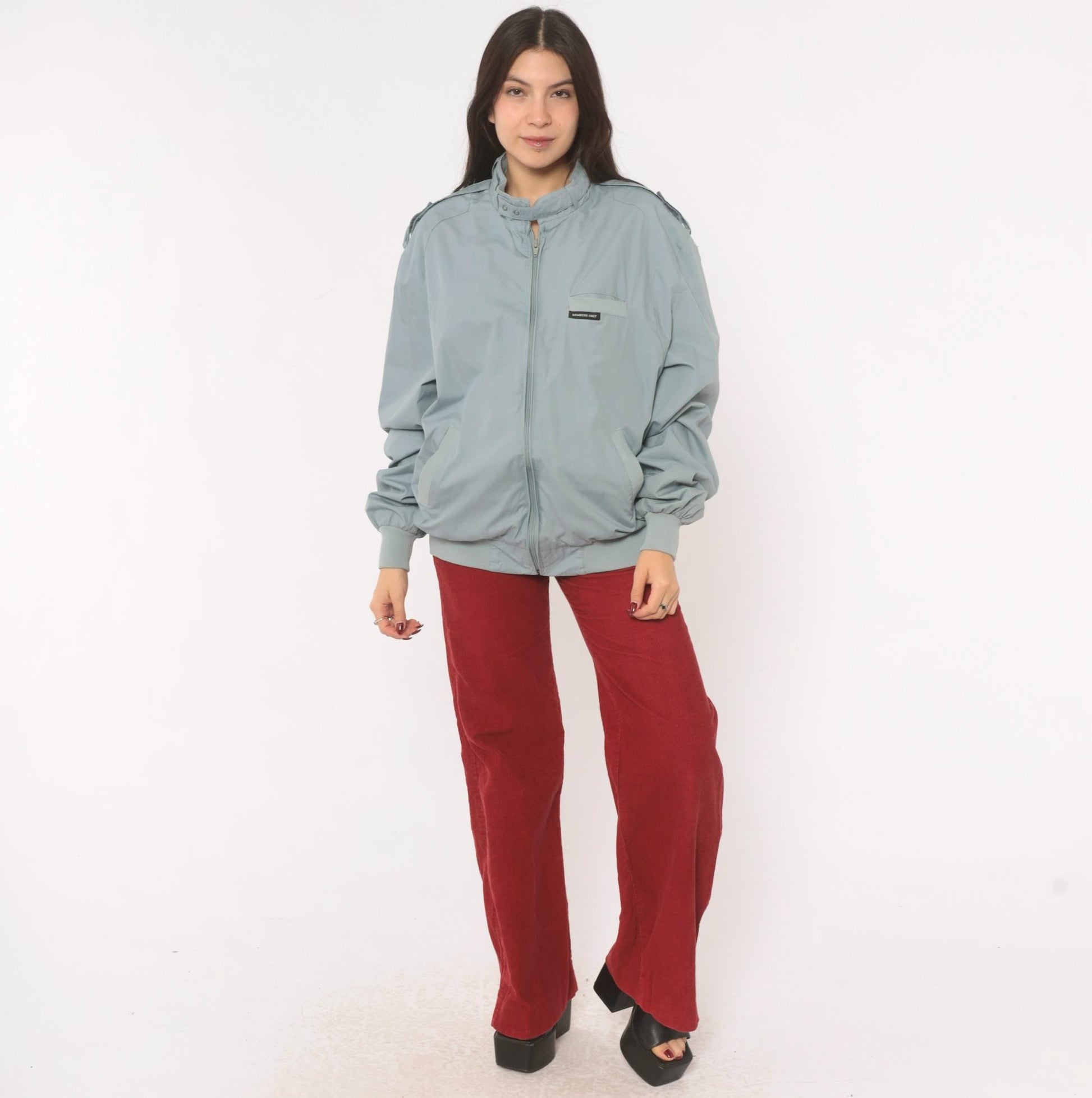 80s Members Only Racer Jacket Grey Bomber Zip Snap Collar Extra Large XL