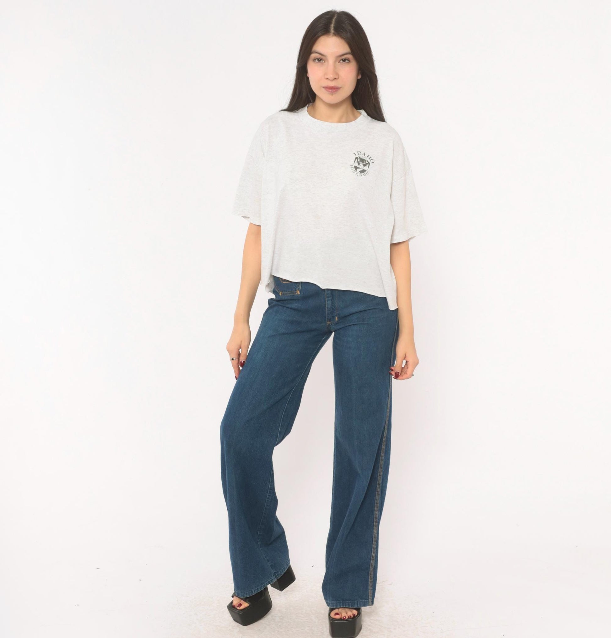 90s Idaho Fish And Game Graphic Tee Grey Cotton Crop Oneita Extra Large