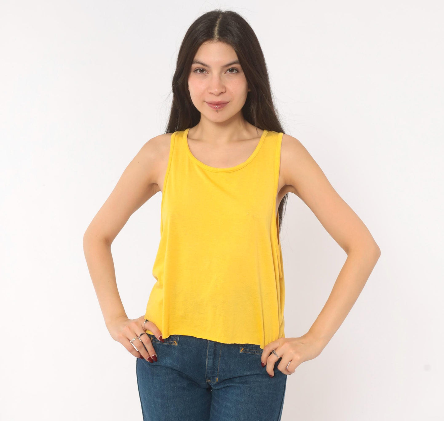 90s Mustard Scoop Neck Tank Top Yellow Sleeveless Blouse Medium M