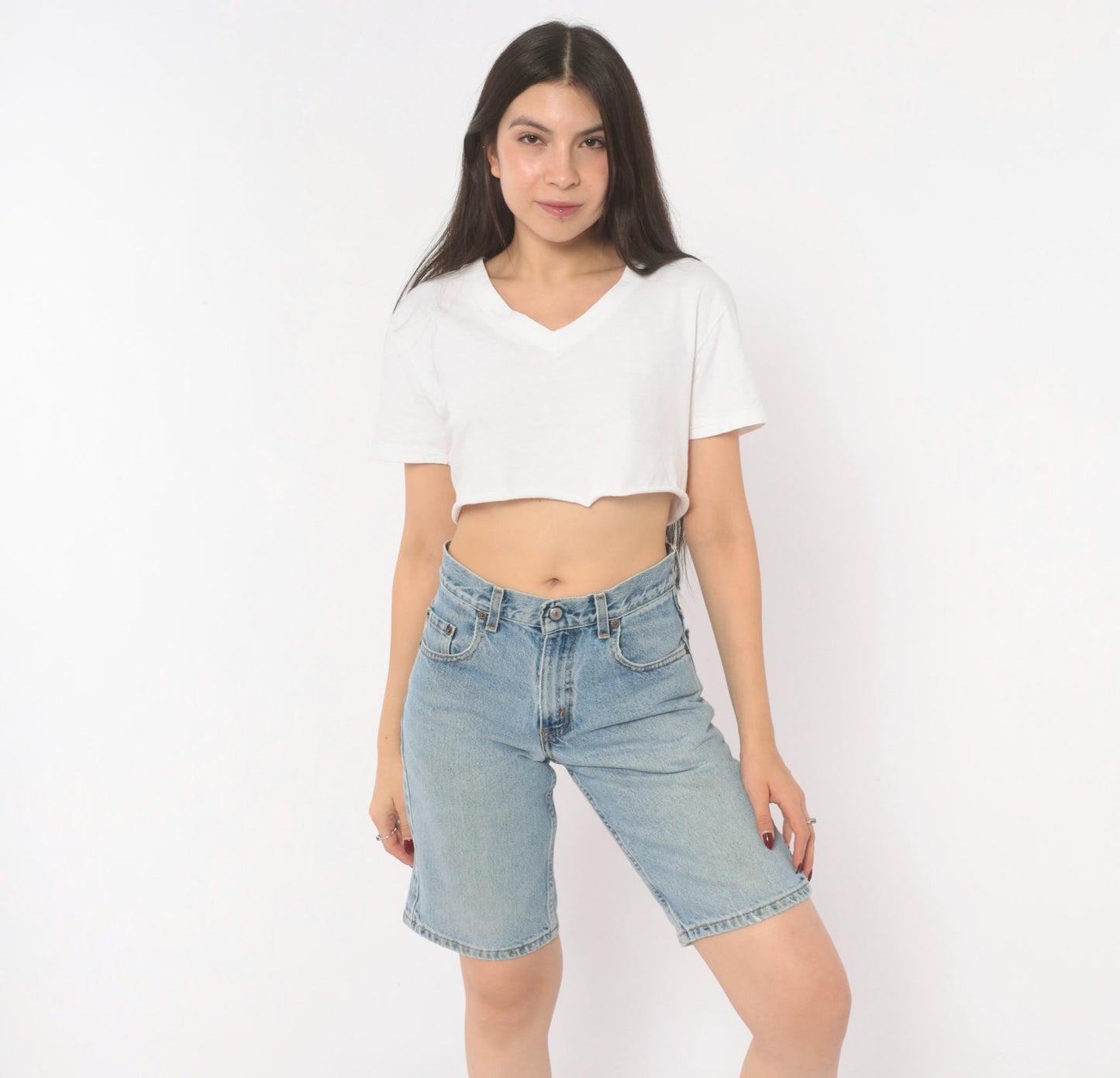 Levi's 570 Denim Shorts Light Wash High Rise Bermuda Y2K Small 27