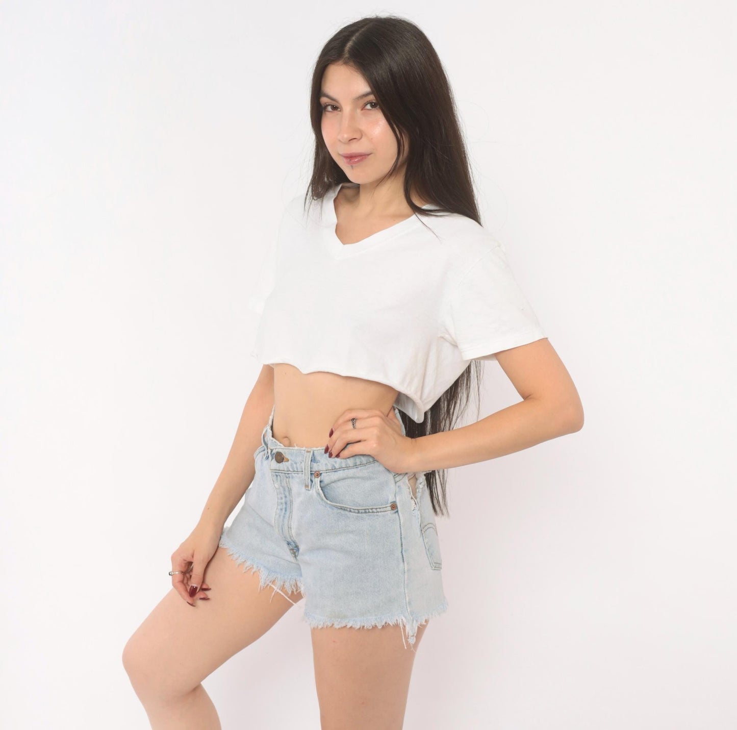 90s Levi's Cutoff Denim Shorts Light Wash High Rise Button Fly Small