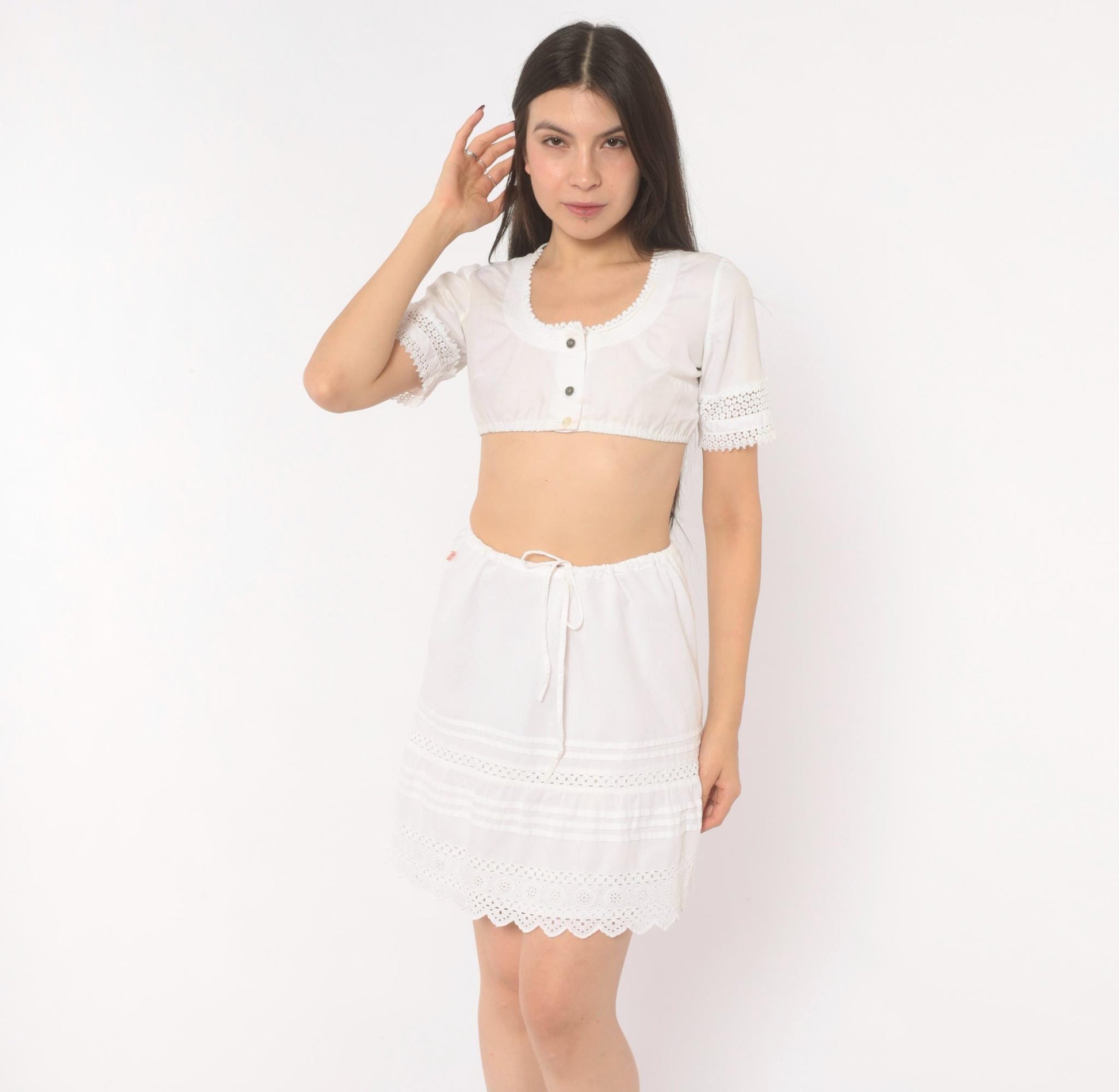 2000s Hollister White Eyelet Mini Skirt Cotton Small S