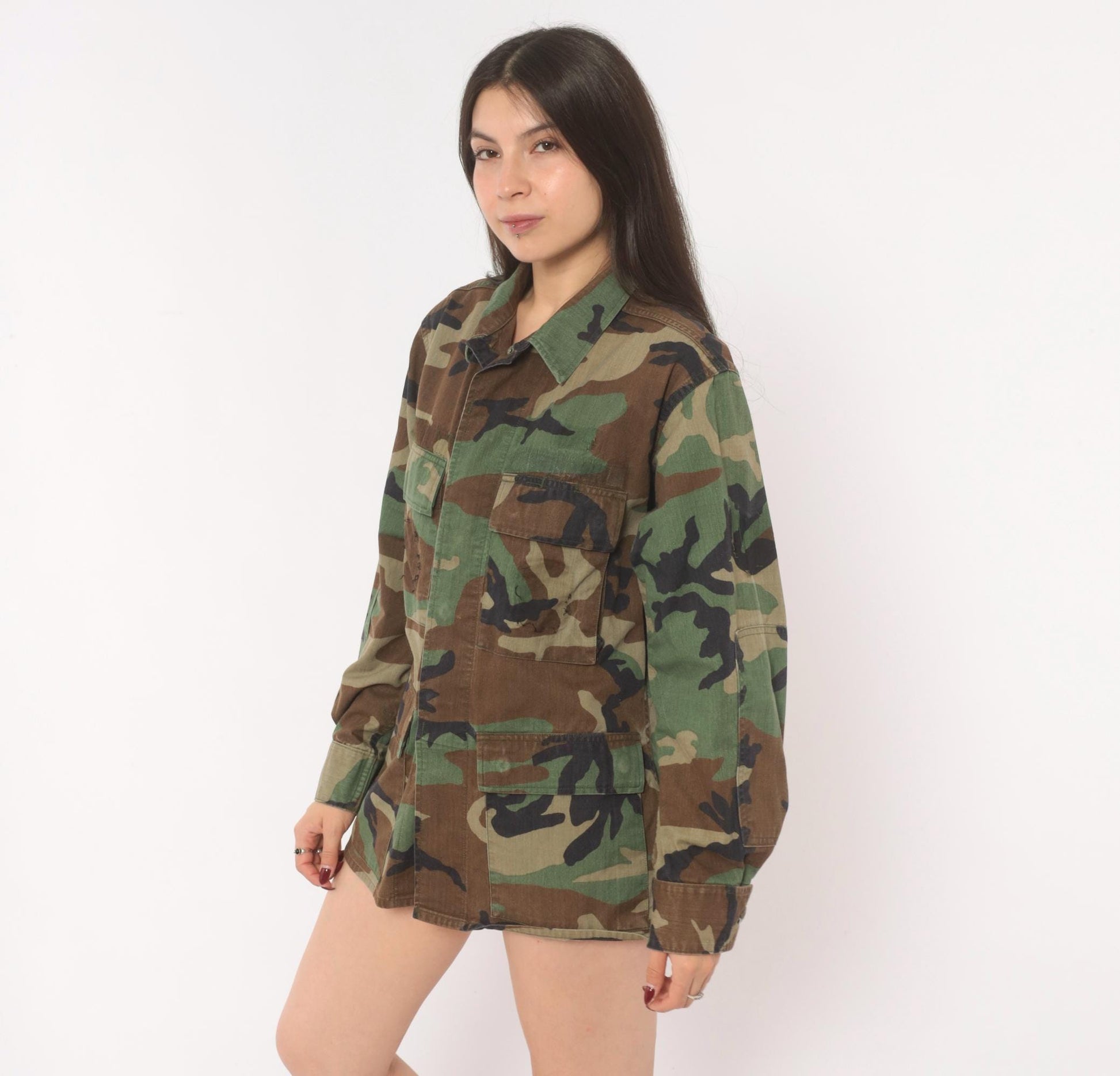90s Woodland Camo BDU Shirt Terry Manufacturing Co Button Front Small