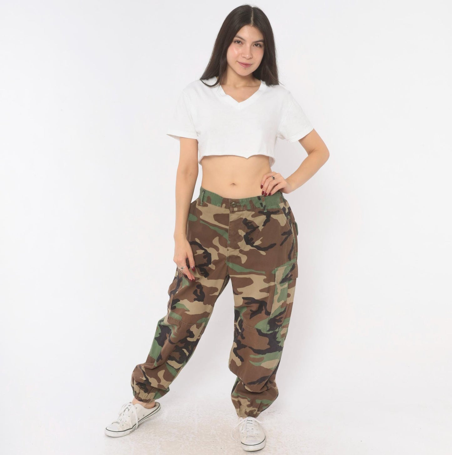 90s American Apparel Woodland Camo Cargo Pants Tapered Olive Medium M