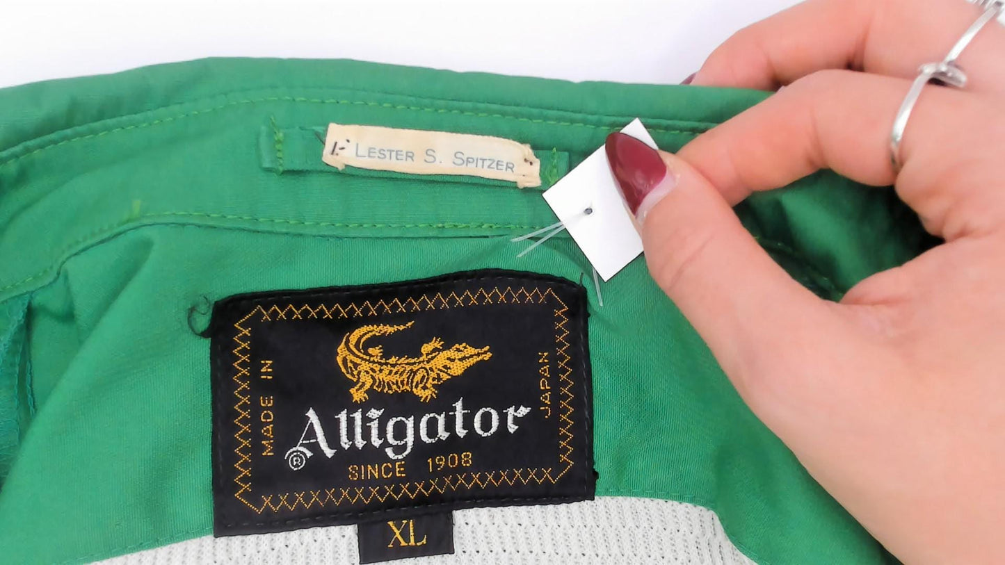 70s Alligator Green Zip Front Windbreaker Cotton Jacket Medium
