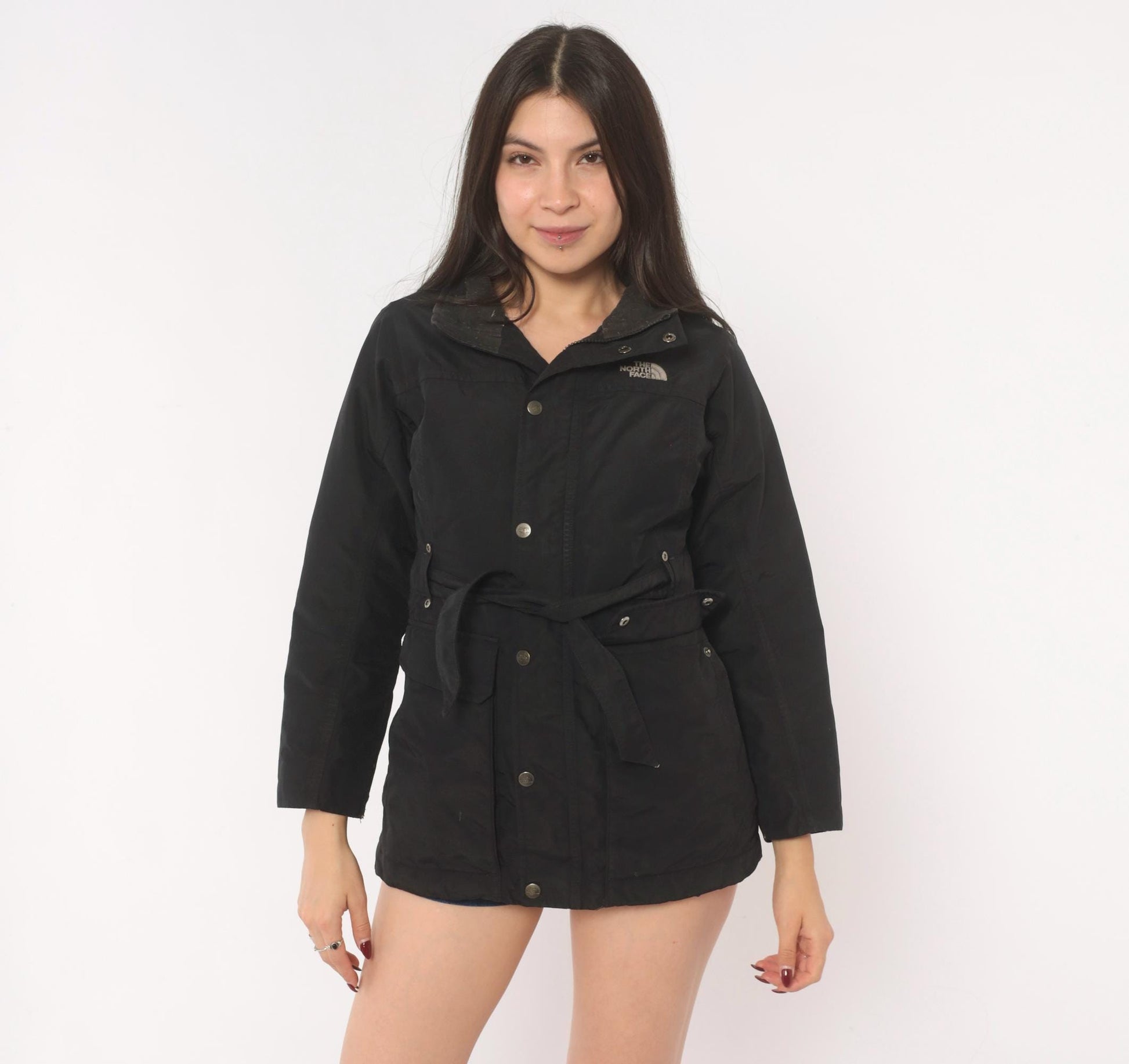 90s The North Face Black Down Jacket Snap Waist Puffer XS