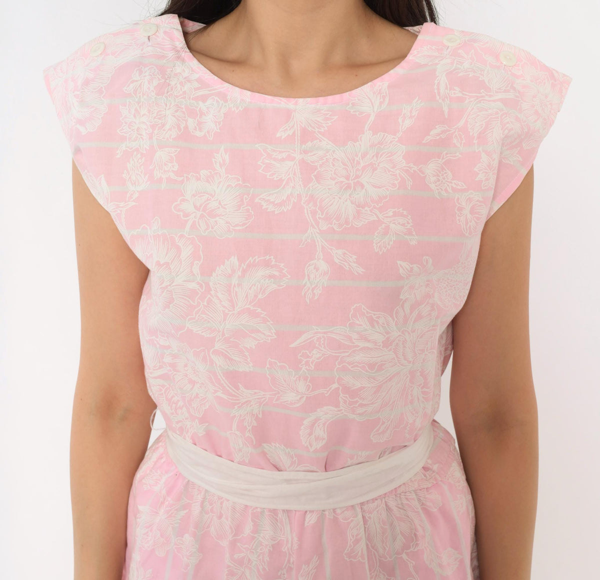 90s Deb Pink Floral Botanical Romper Cotton Cap Sleeve Playsuit Small