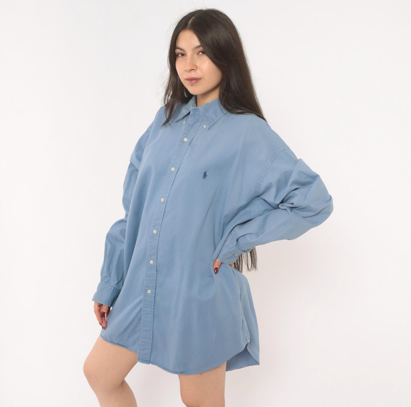 90s Ralph Lauren Powder Blue Cotton Oxford Button-Down Shirt Extra Large XL
