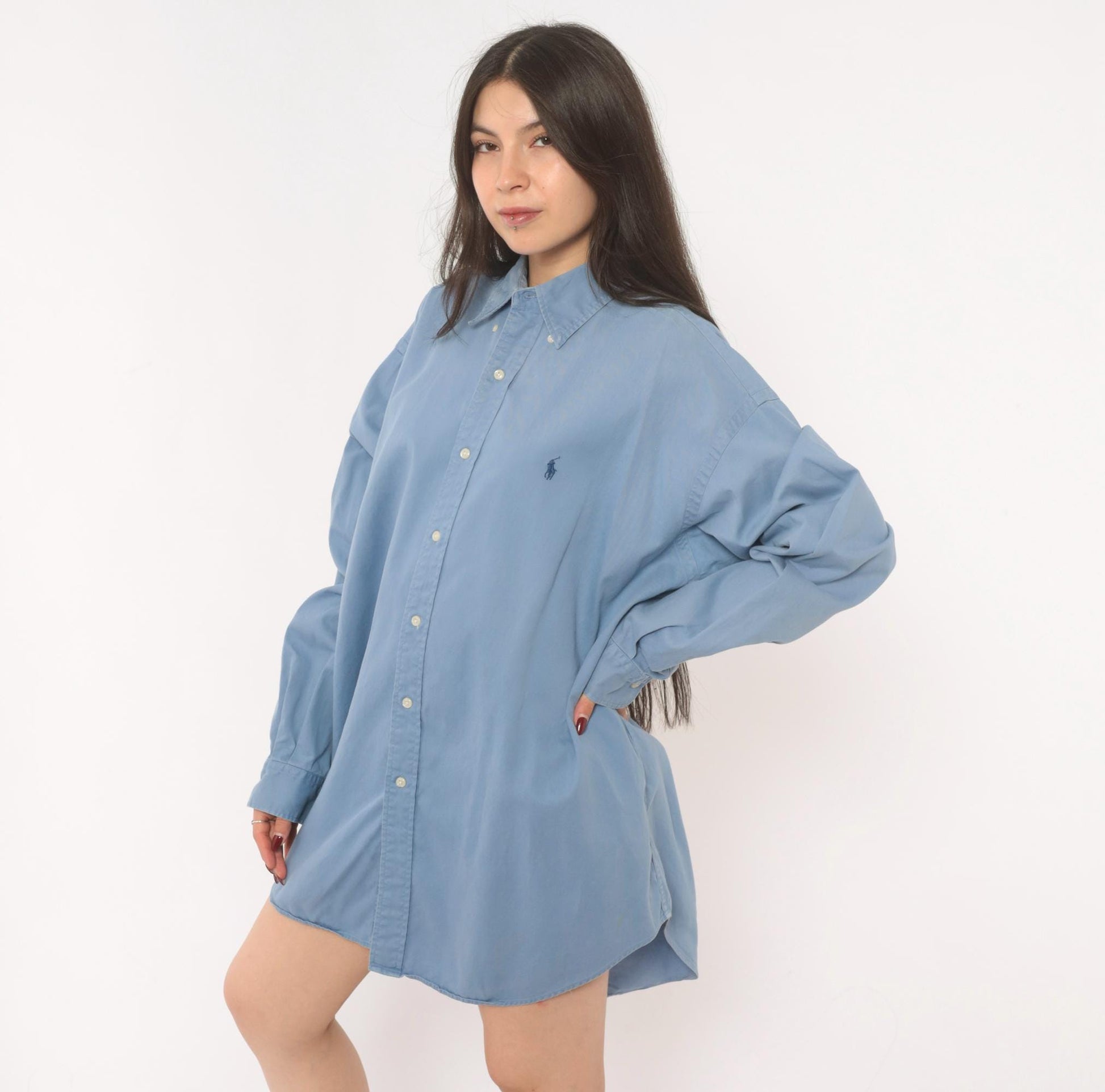 90s Ralph Lauren Powder Blue Cotton Oxford Button-Down Shirt Extra Large XL