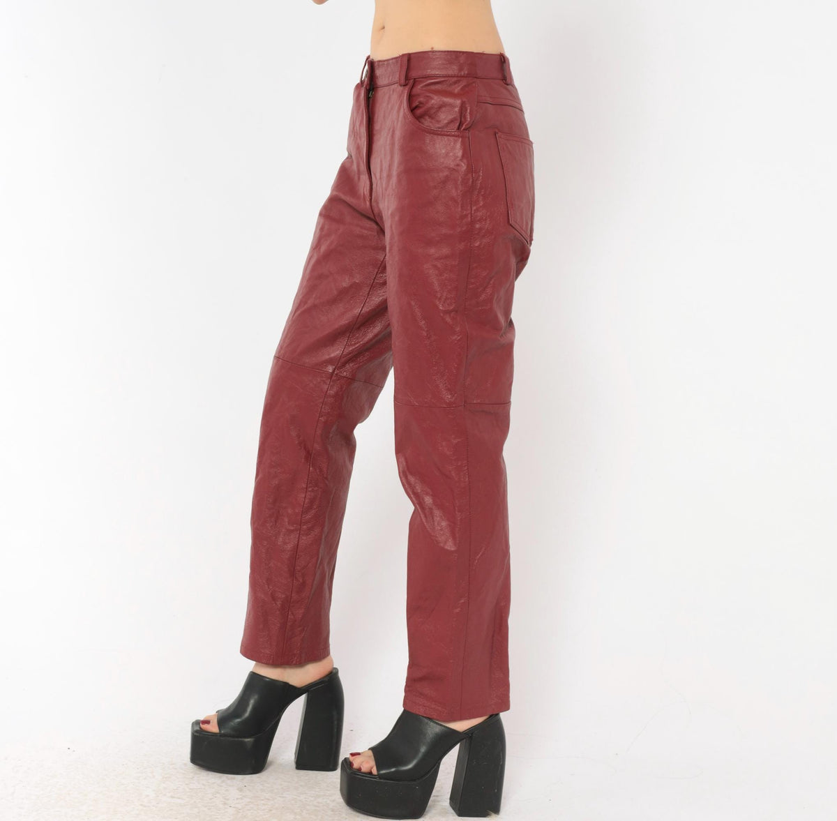 2000s Metrostyle Burgundy Leather Pants Straight Leg Low Rise Small Petite