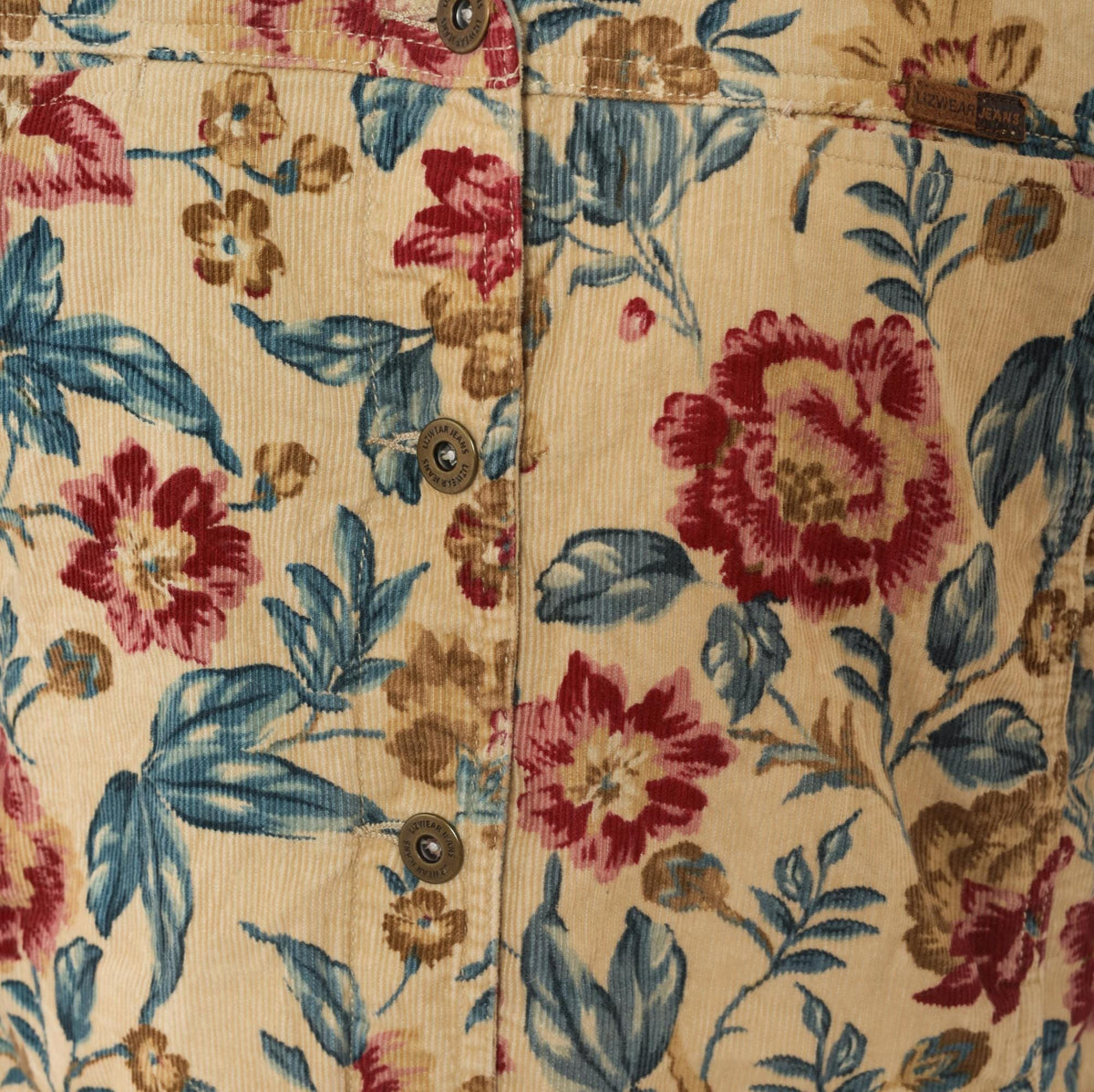 2000s Elisabeth Floral Corduroy Jacket Tan Botanical Button Front Plus Size 3X