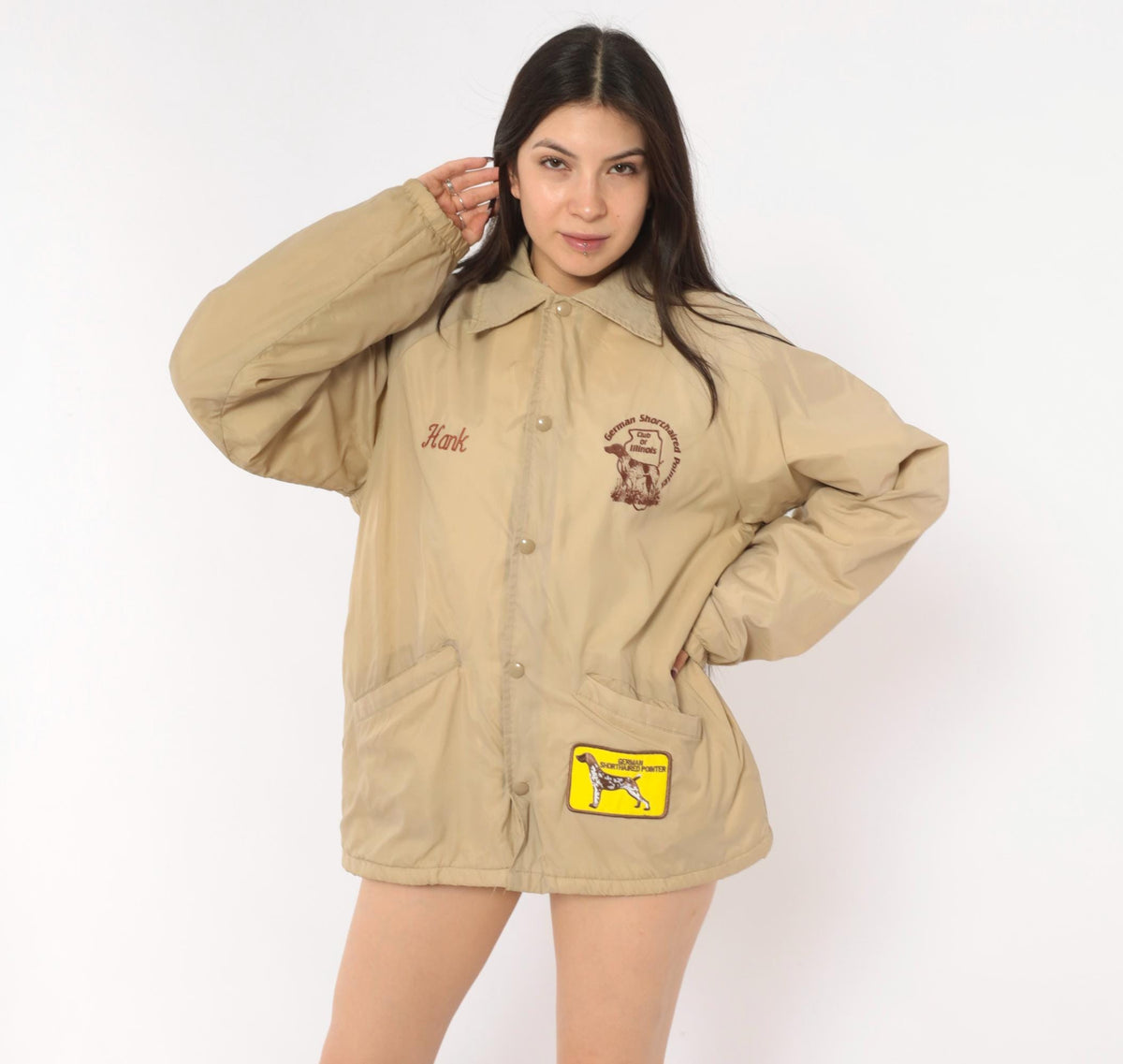 80s Auburn Sportswear Coach Jacket Tan Pointer Club Embroidered Hank Medium