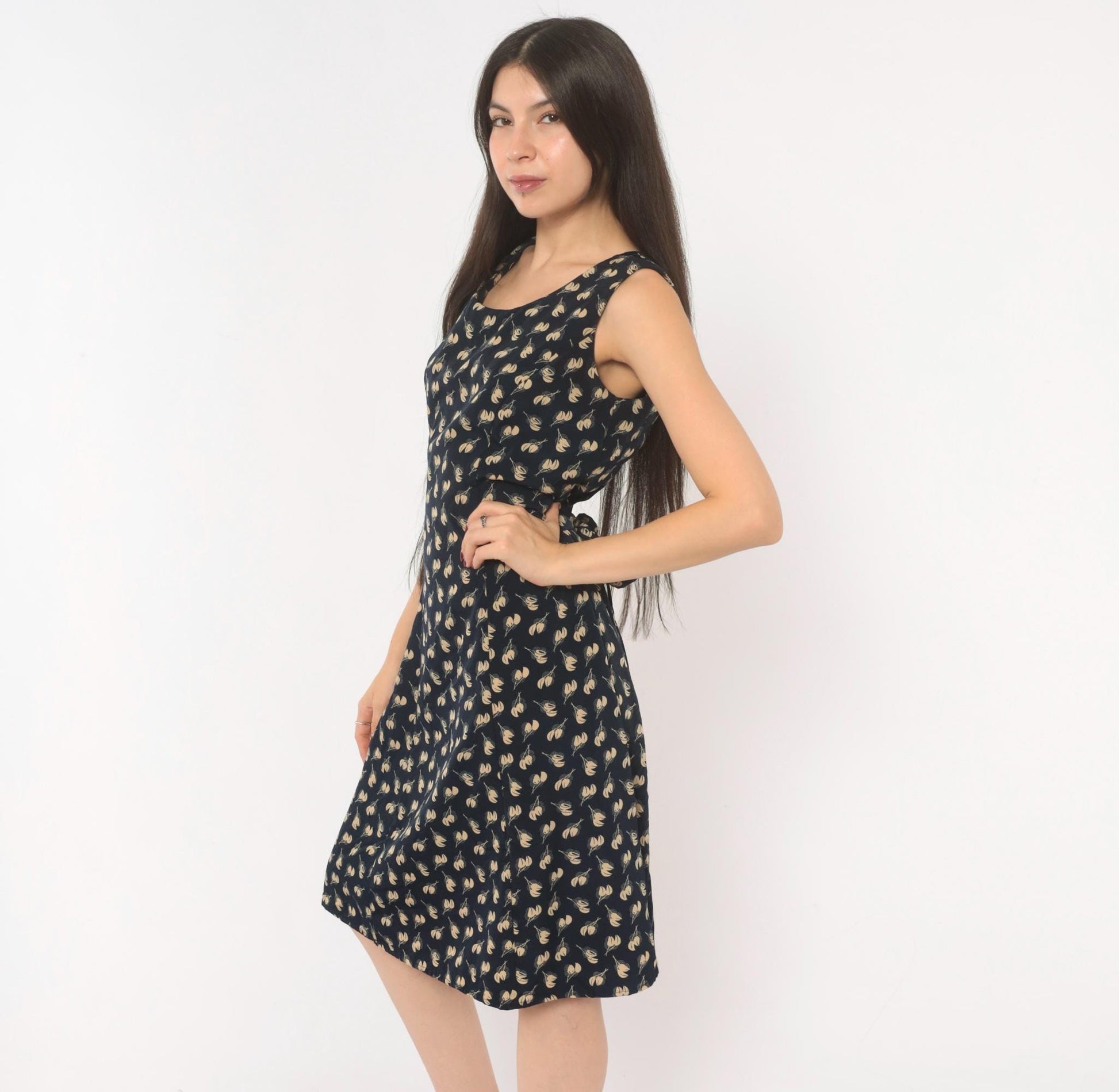 90s Danny & Nicole Navy Tulip Sundress Scoop Neck A-Line Knee Length Small