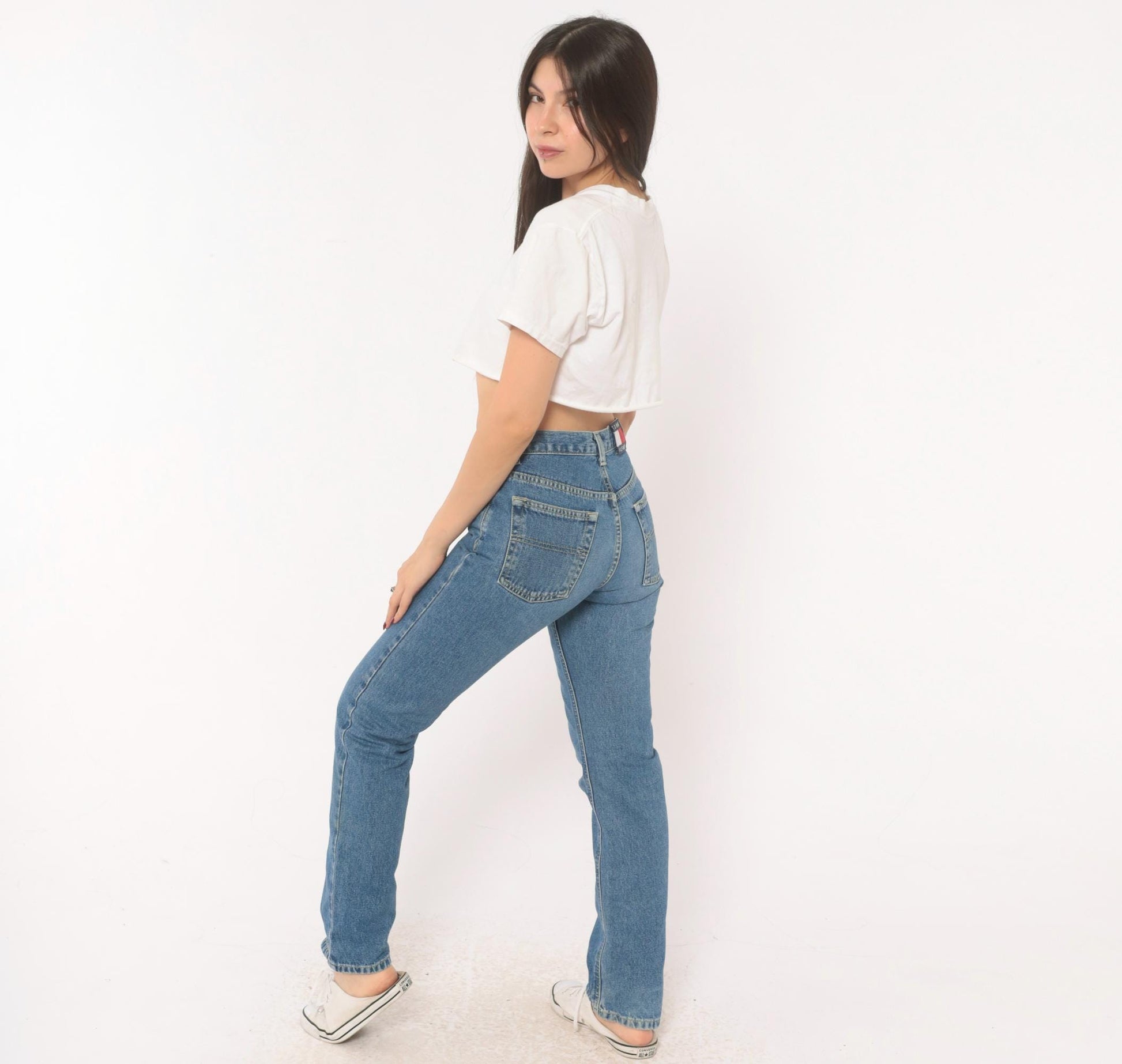 Tommy Hilfiger High Waist Straight Leg Mom Jeans Medium Wash Blue Cotton Extra Small XS