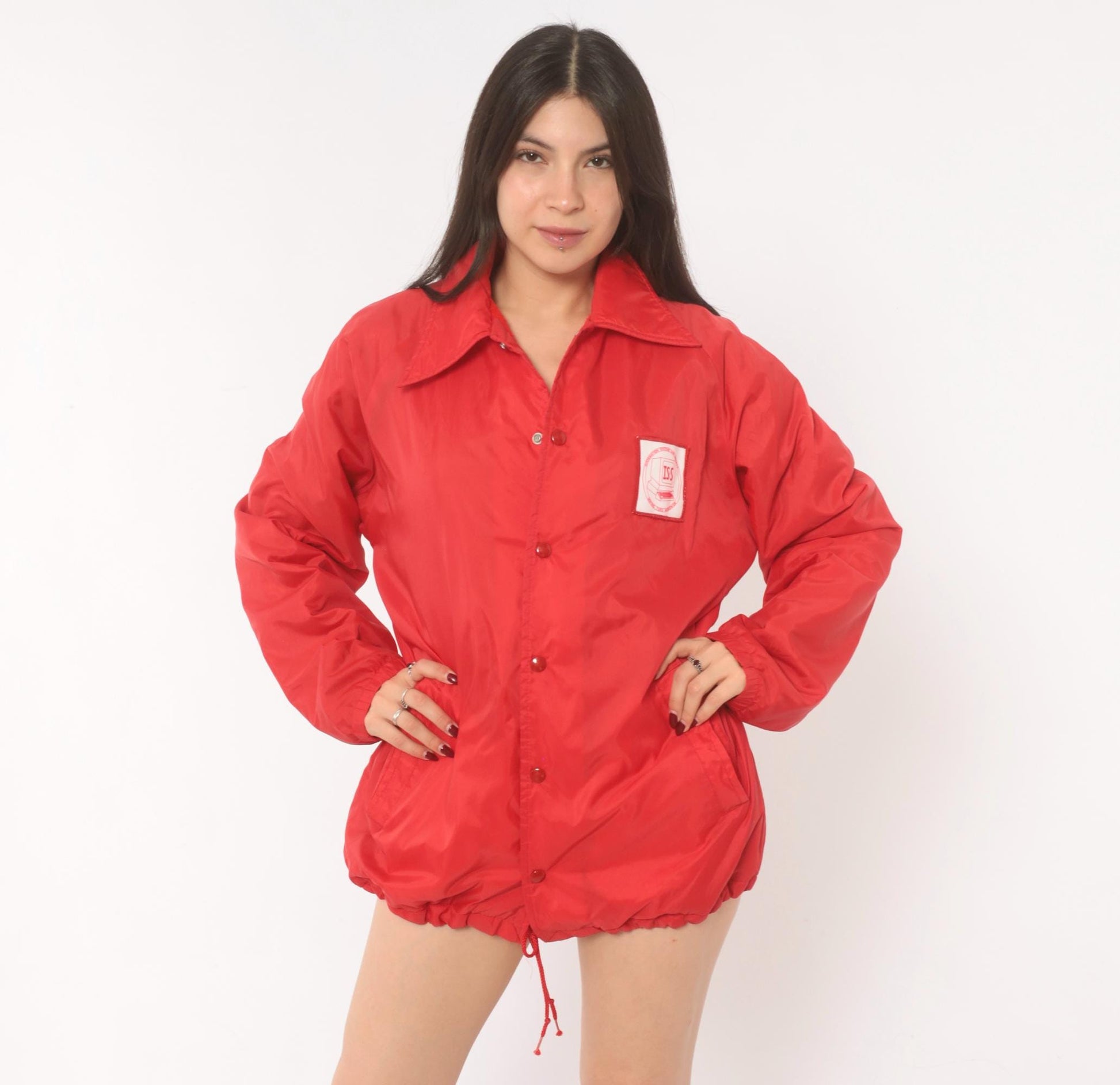 80s Sportsmaster Red Coach Jacket Snap Front Windbreaker Medium M