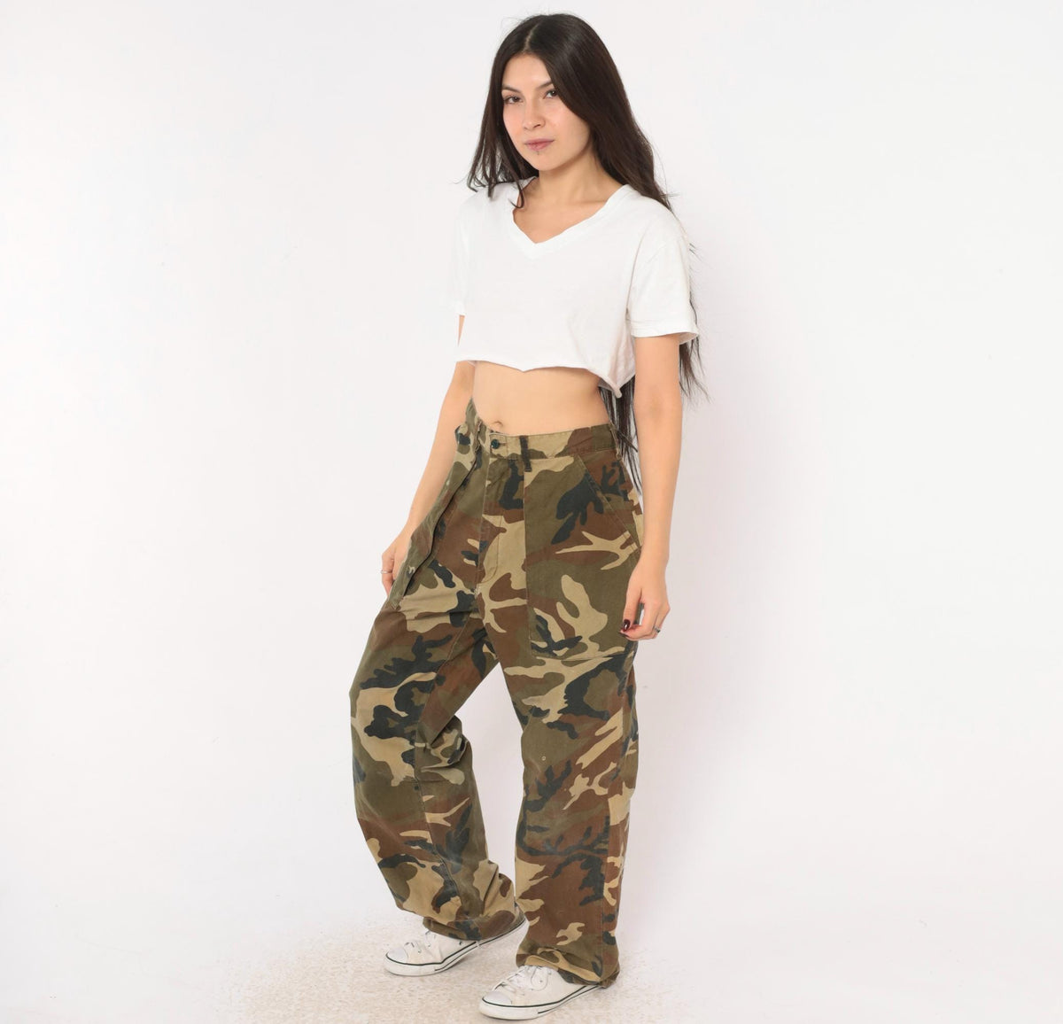 90s Winchester Camo Pants Olive Cotton Baggy Wide Leg Military Medium M