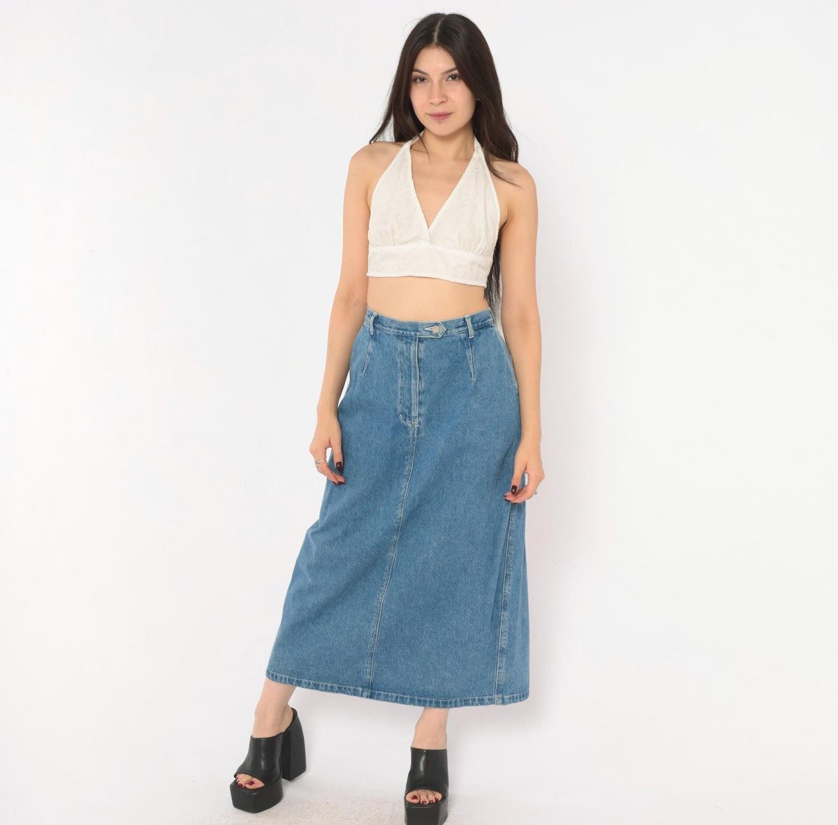 90s Venezia Jeans Denim Maxi Skirt High Waist Blue Cotton Pockets Extra Large XL
