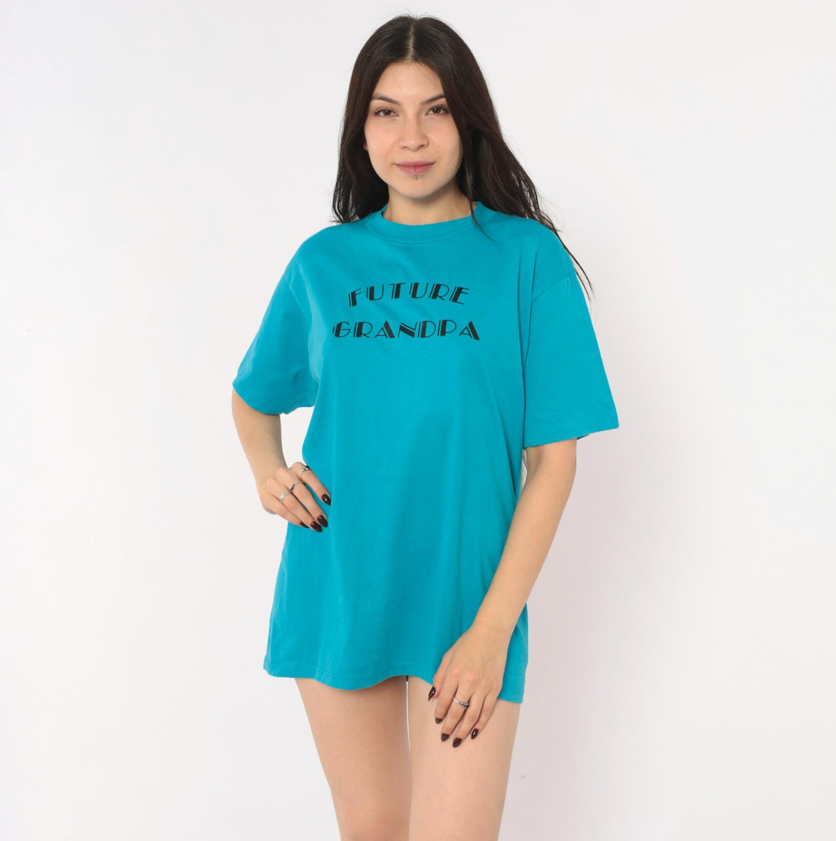 90s Jerzees Future Grandpa Graphic Tee Teal Cotton Large L