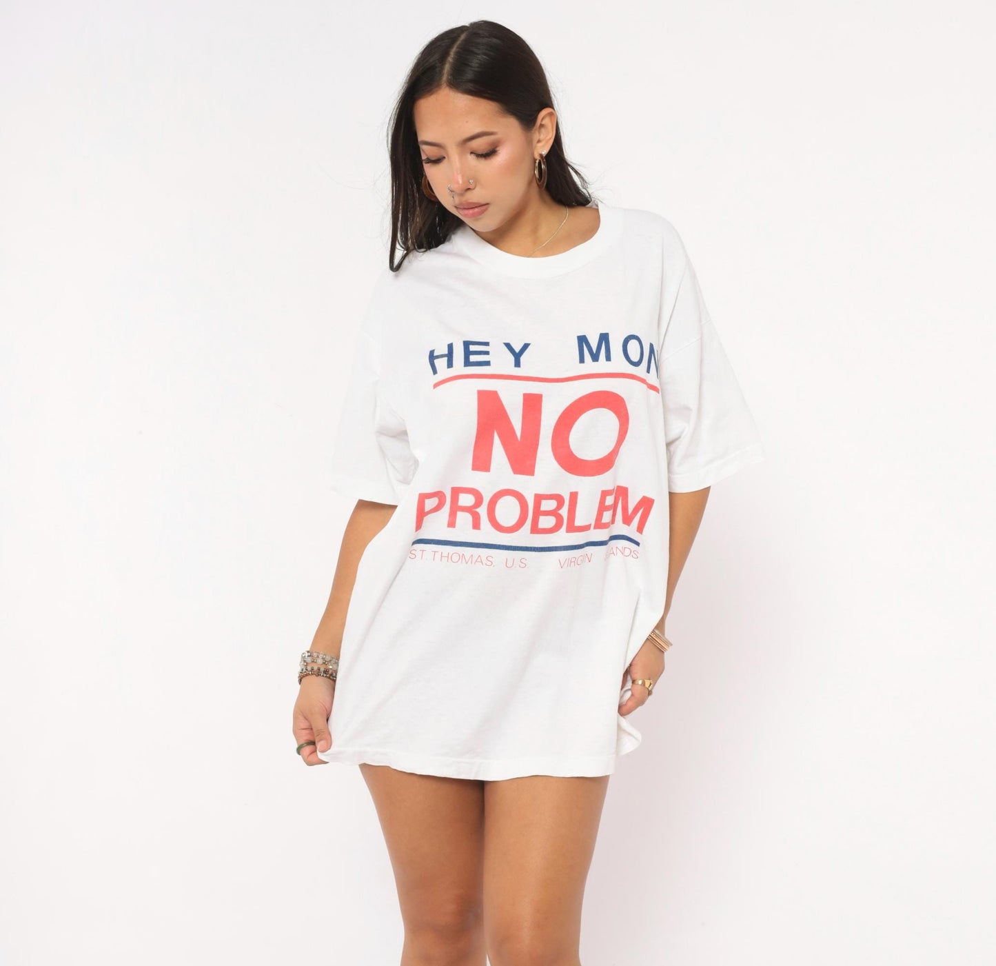 90s Hey Mon No Problem St Thomas Virgin Islands Graphic Tee White Cotton XL