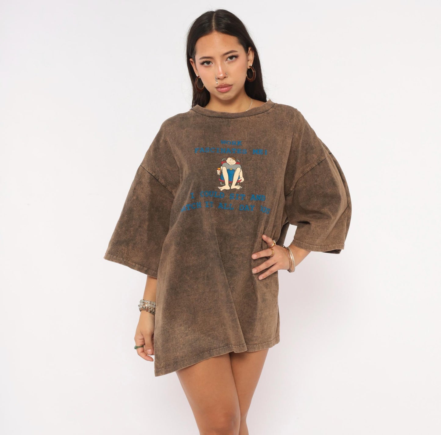 90s North Crest Acid Wash Graphic Tee Brown Cotton Unisex Extra Large