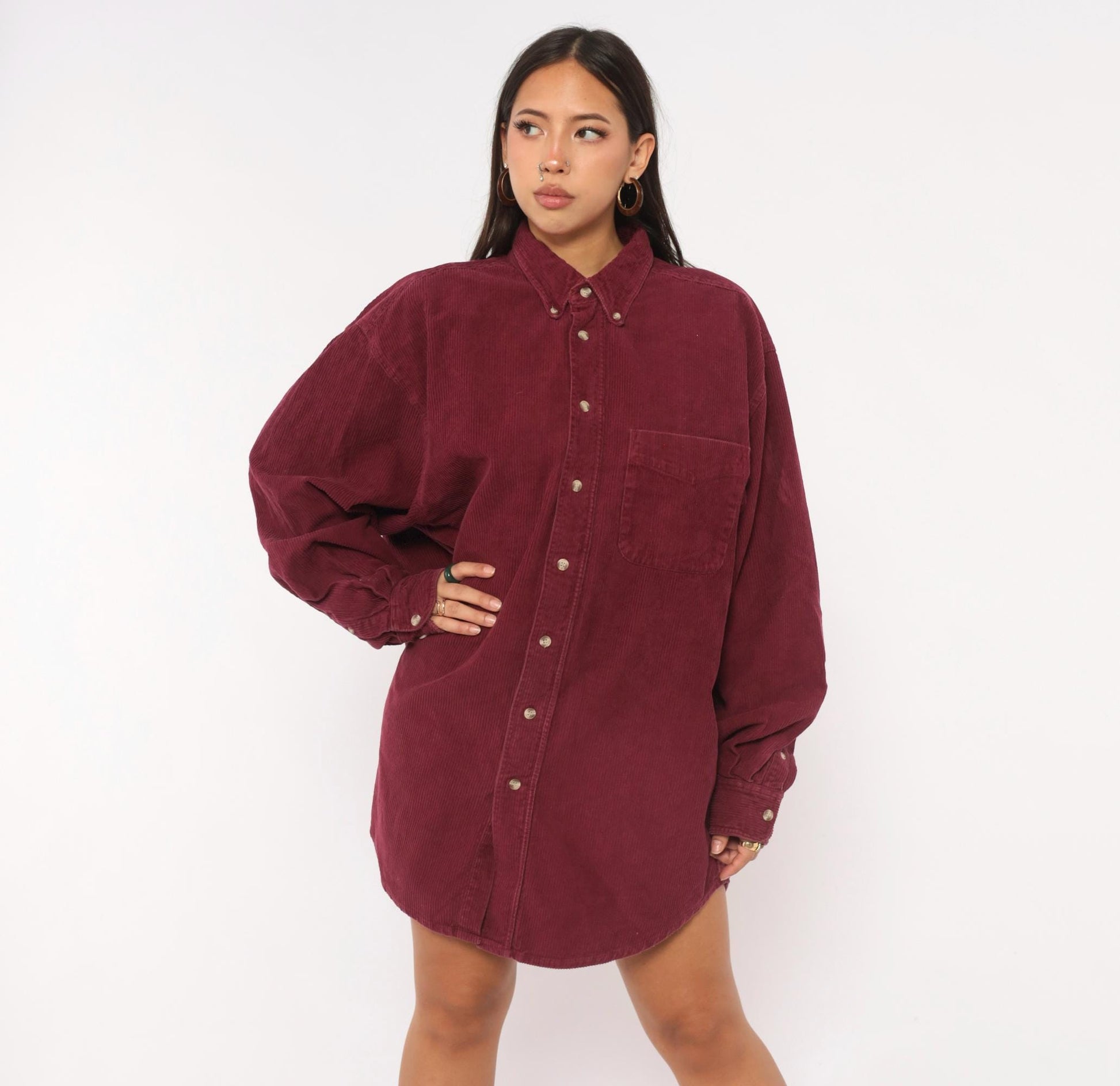 90s Fargo Clothing Burgundy Corduroy Button-Down Shirt Long Sleeve Large L