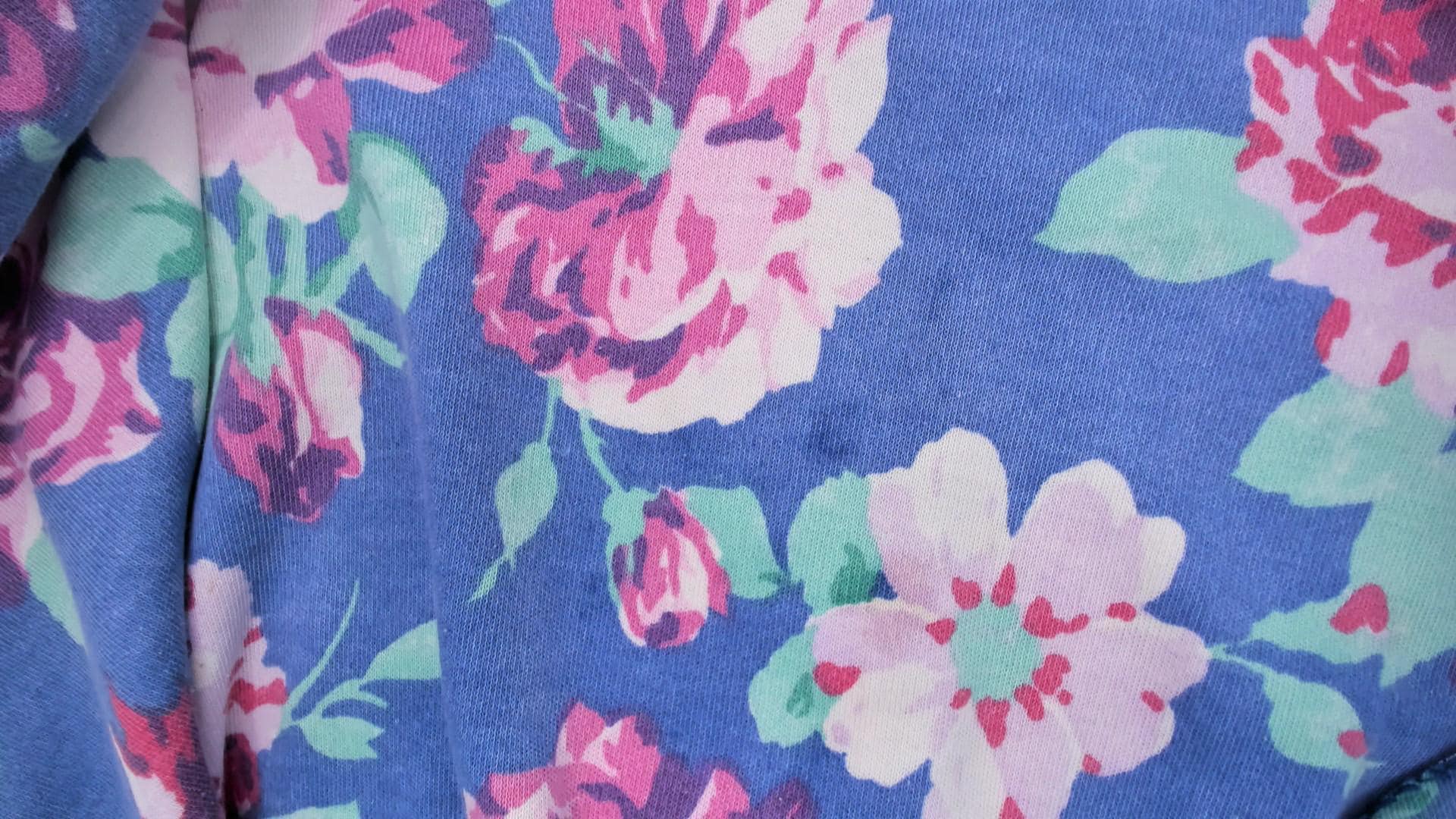 80s Periwinkle Floral Sundress Rose Print Gathered Skirt Knee Length XS