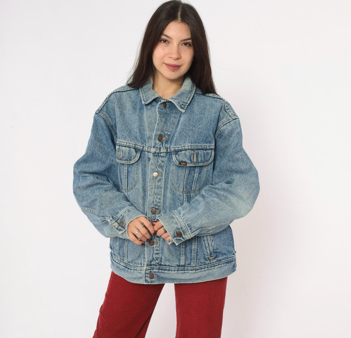 90s Lee Light Wash Denim Jacket Cotton Button Front Medium