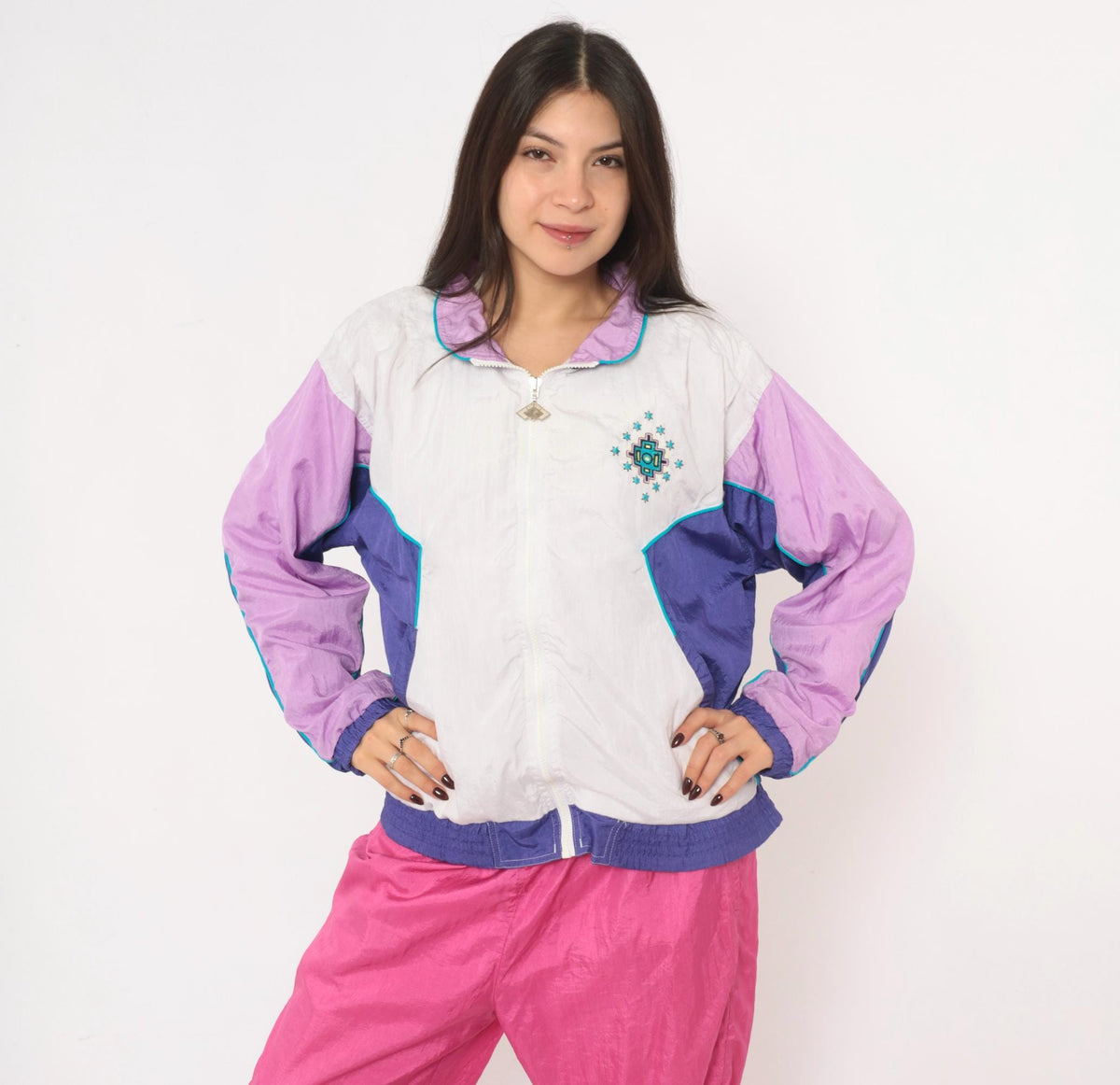 90s Santolina Bay Windbreaker Color Block Southwestern Embroidered Small