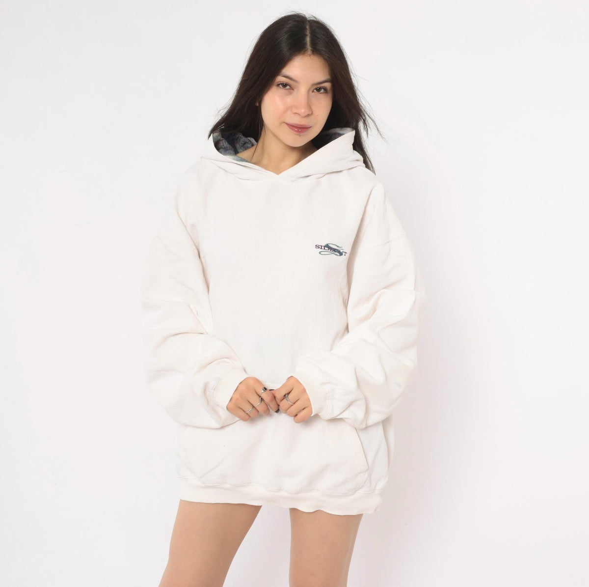 90s Side Out Hoodie Cream Embroidered Logo Raglan Pullover Extra Large XL