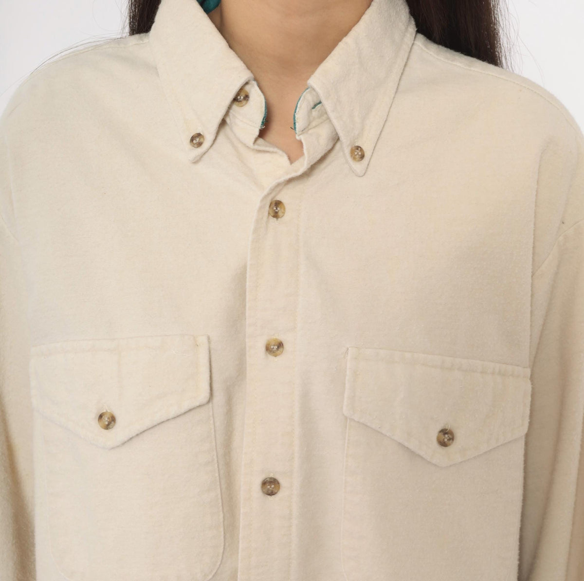 90s John Ashford Sport Cream Flannel Button Up Shirt Cotton Large