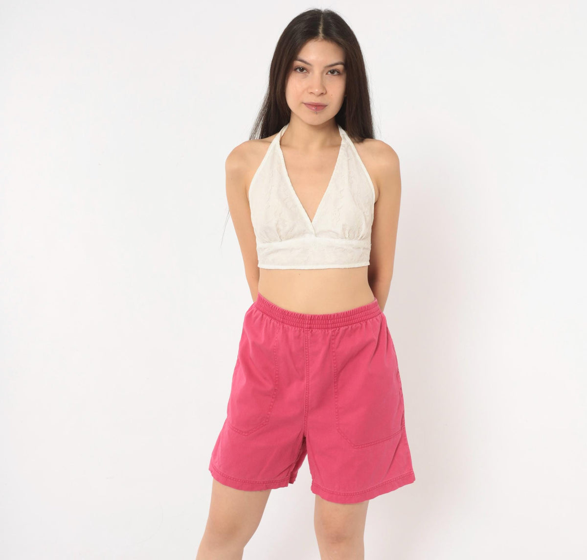 90s Eddie Bauer Pink Cotton Shorts High Waist Elastic Medium M