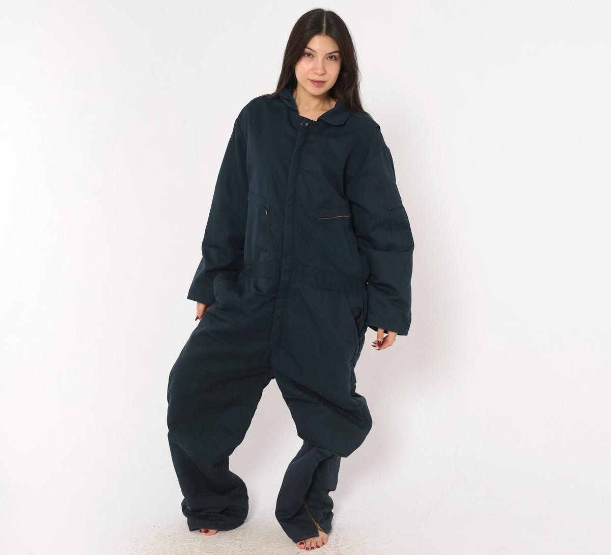 90s Cintas Navy Insulated Coveralls Quilted Lining Workwear Jumpsuit Large