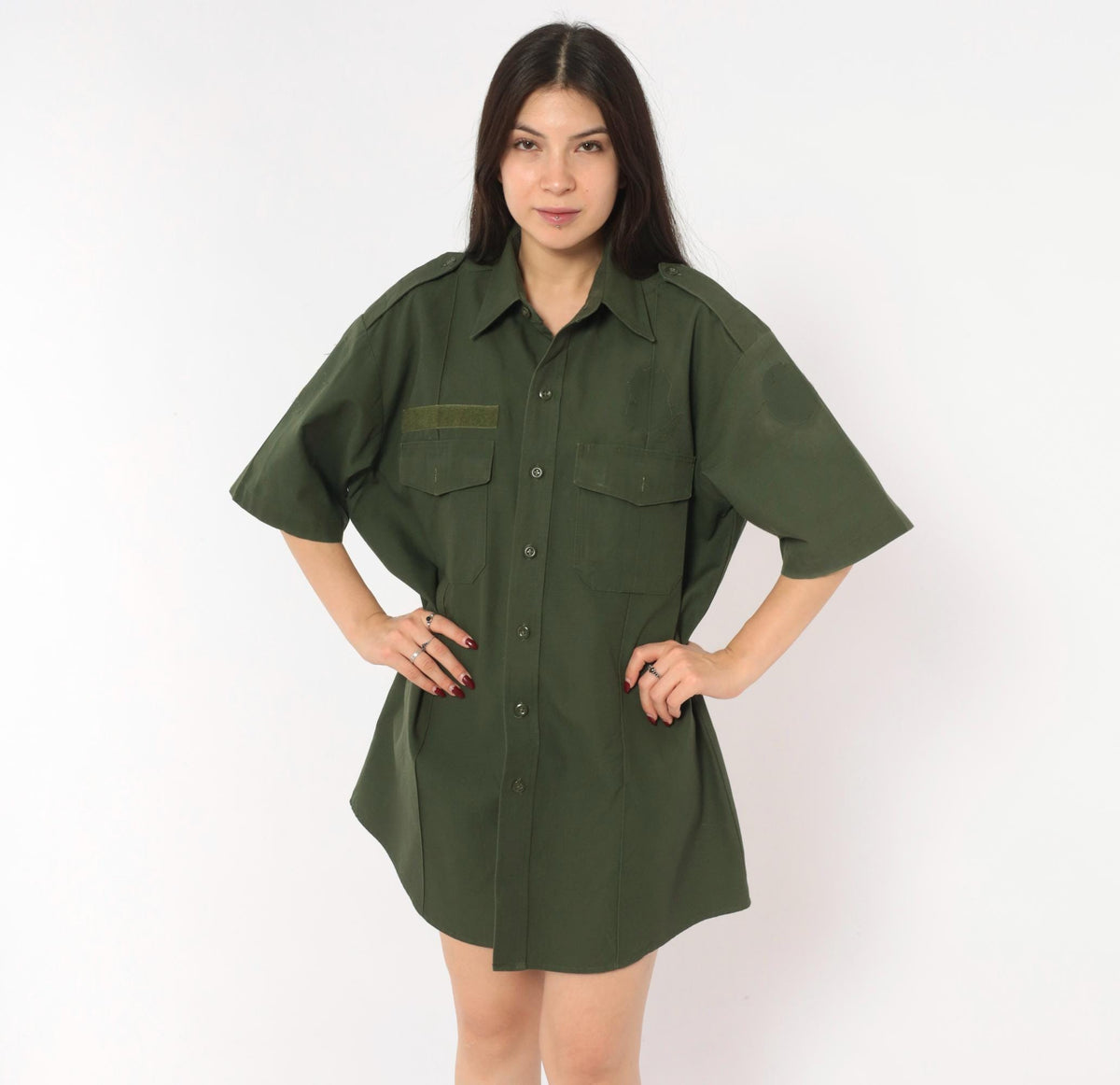 90s Camco Military Shirt Olive Drab Cotton Button-Up Large L
