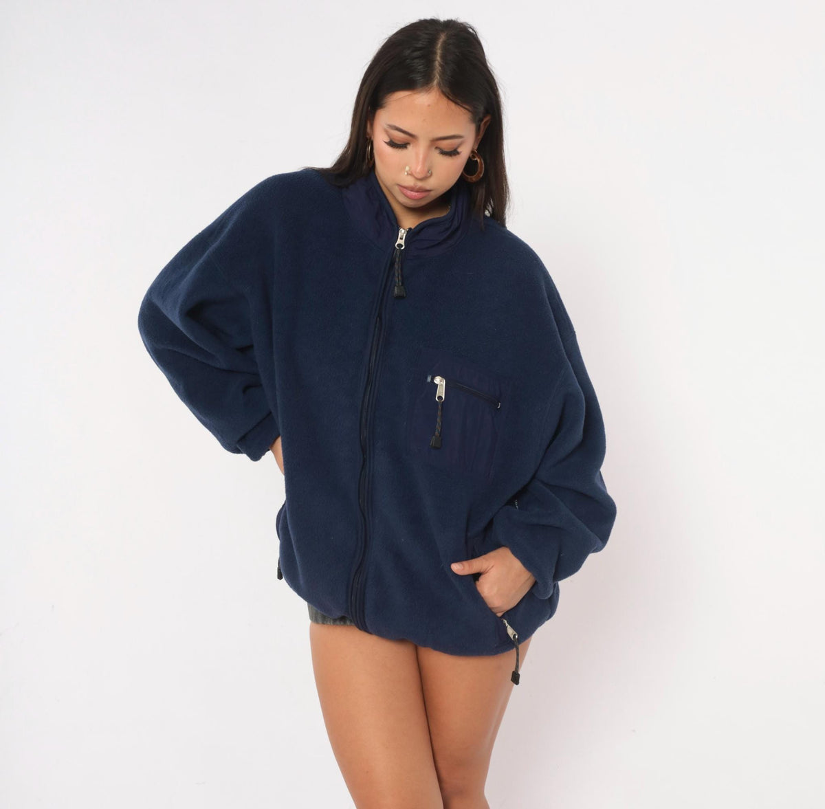 90s EMS Pinnacle Performance Navy Fleece Jacket Zip Front Extra Large XL