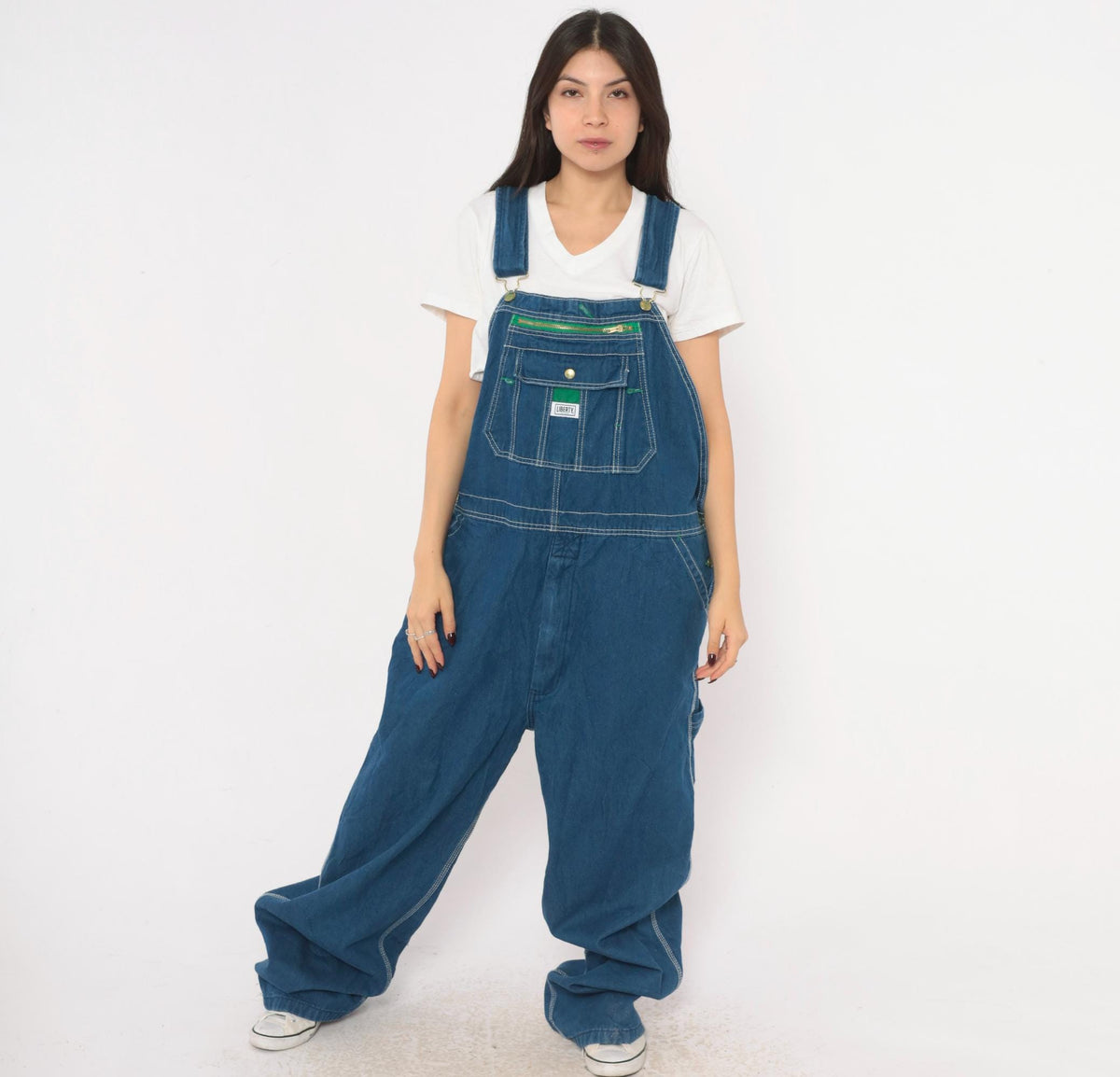 Y2K Liberty Blue Denim Bib Overalls Cotton Wide Leg Carpenter Unisex Extra Large XXL