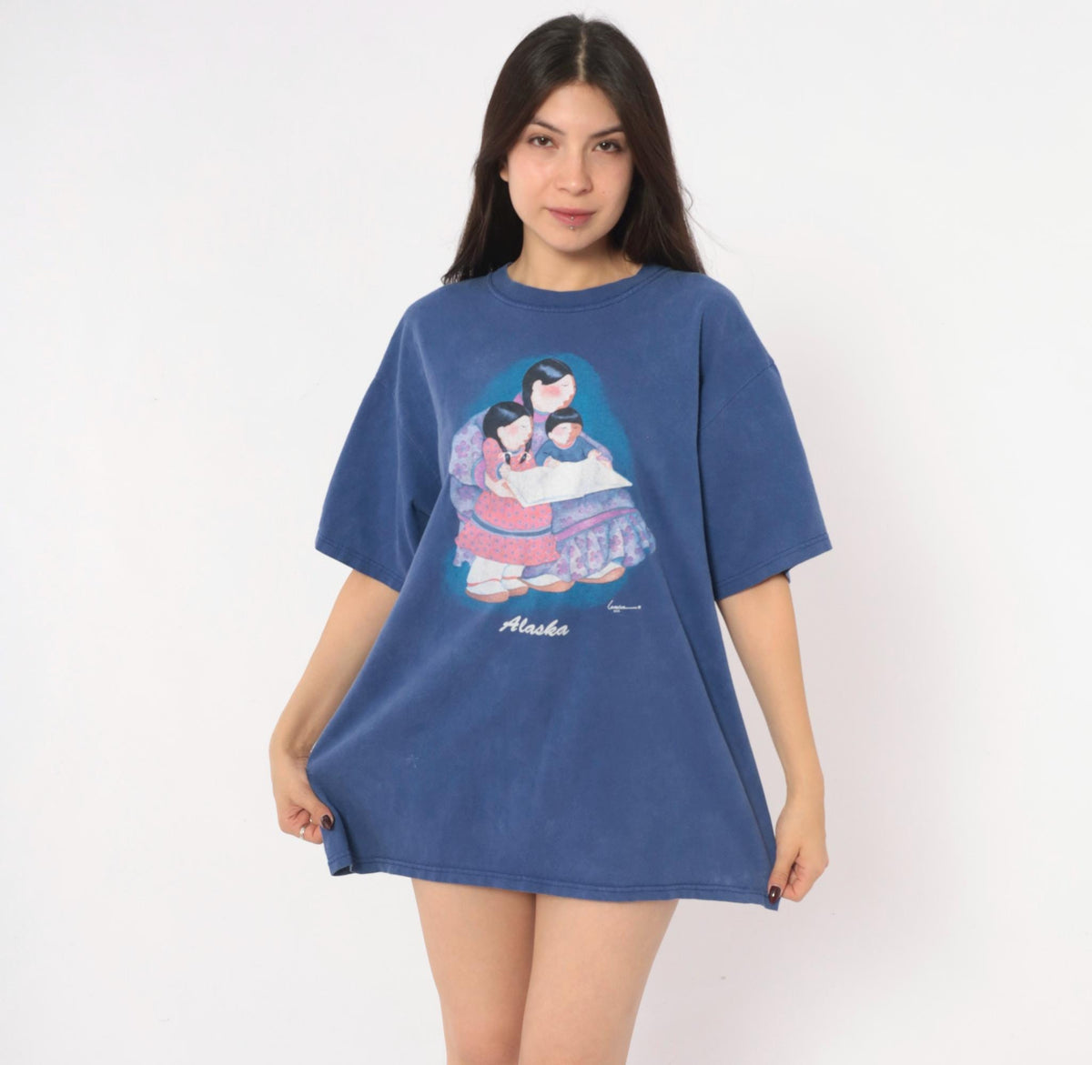 90s Anvil Alaska Graphic Tee Cobalt Blue Cotton Faded Print Extra Large