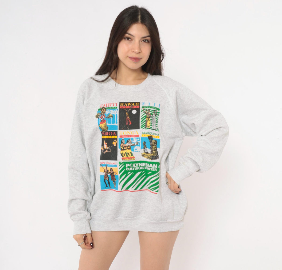 90s Polynesian Cultural Center Sweatshirt Grey Raglan Graphic Extra Large XL
