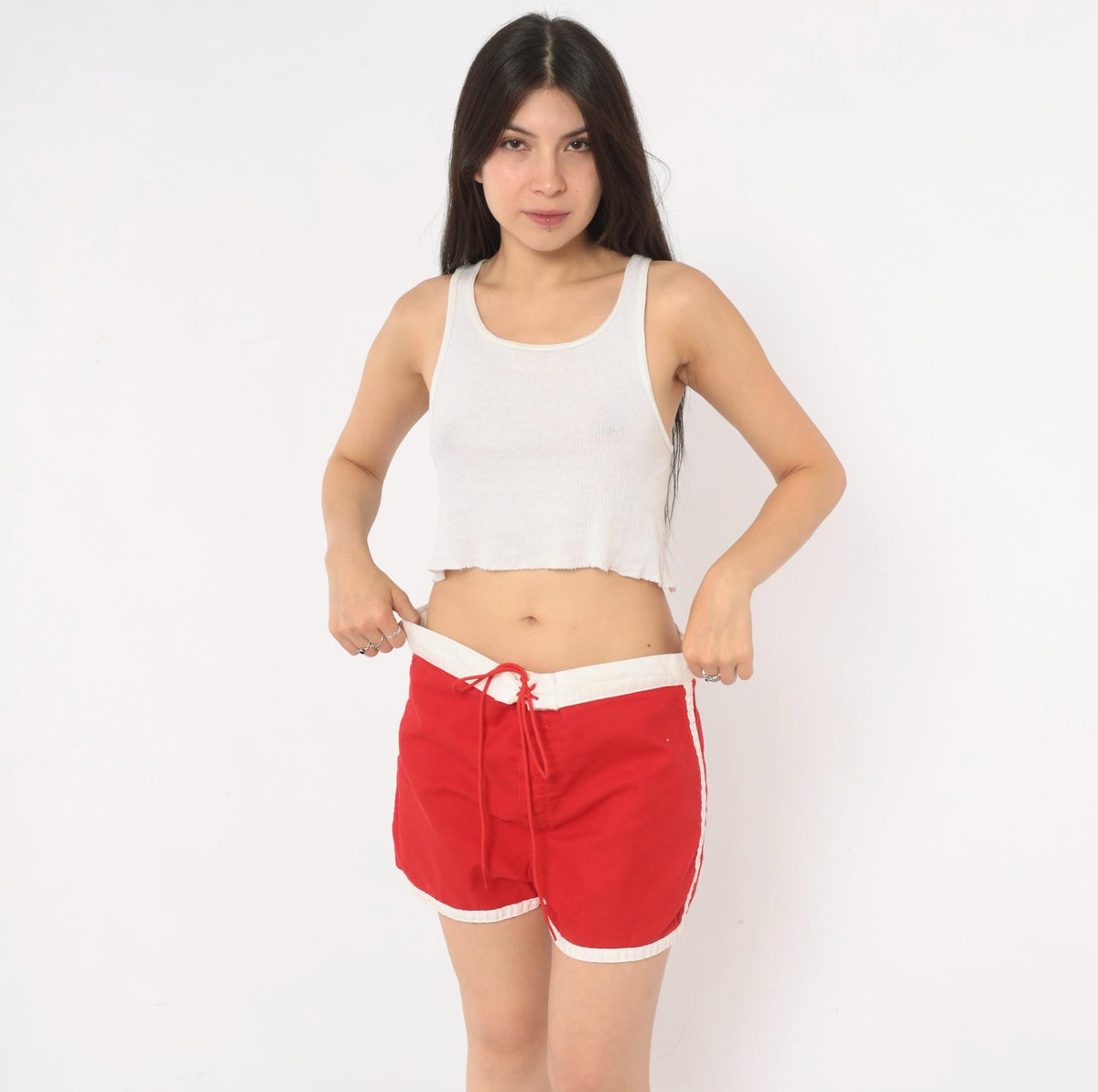 70s Allen A Red Cotton Running Shorts White Trim Athletic Large
