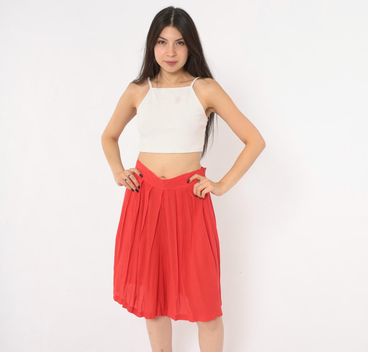 80s Sk & Company Red Culottes High Waist Pleated Wide Leg Shorts Large