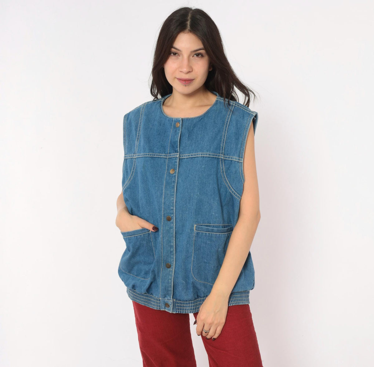 90s Juleigh Jean Denim Vest Blue Snap Button Sleeveless Large L