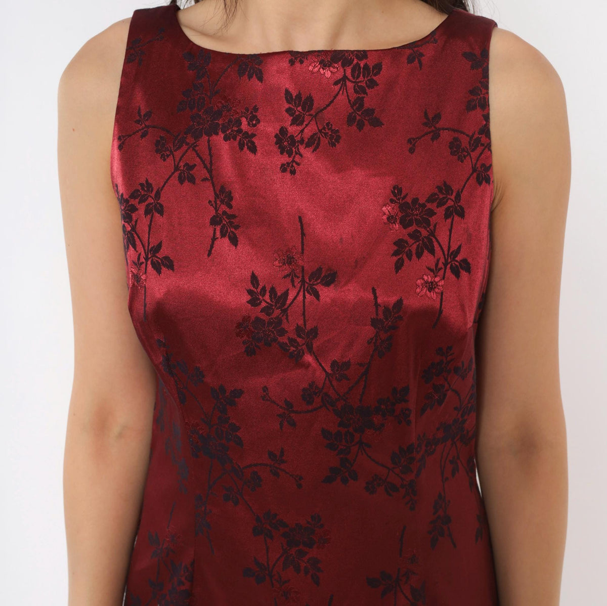 90s Esprit Wine Red Floral Jacquard Sheath Dress Sleeveless Small S